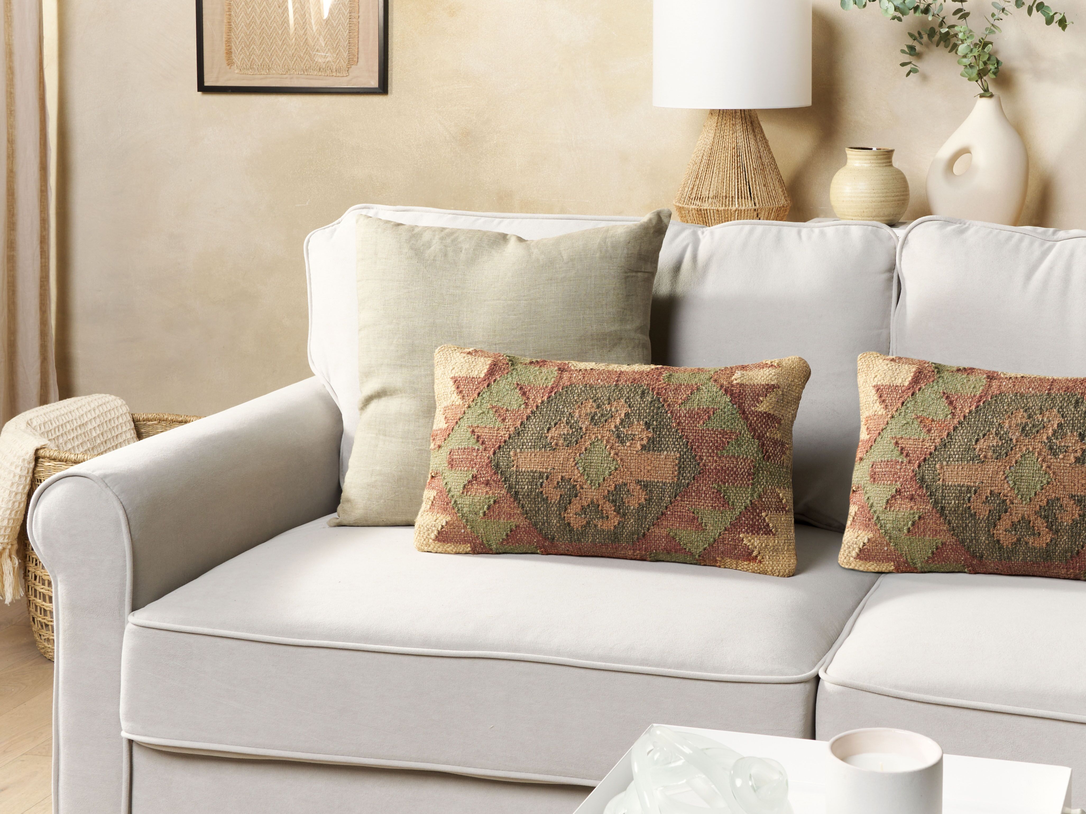 Set of 2 Decorative Cushions ARVEN Jute 30 x 50 cm Brown Oriental Pattern