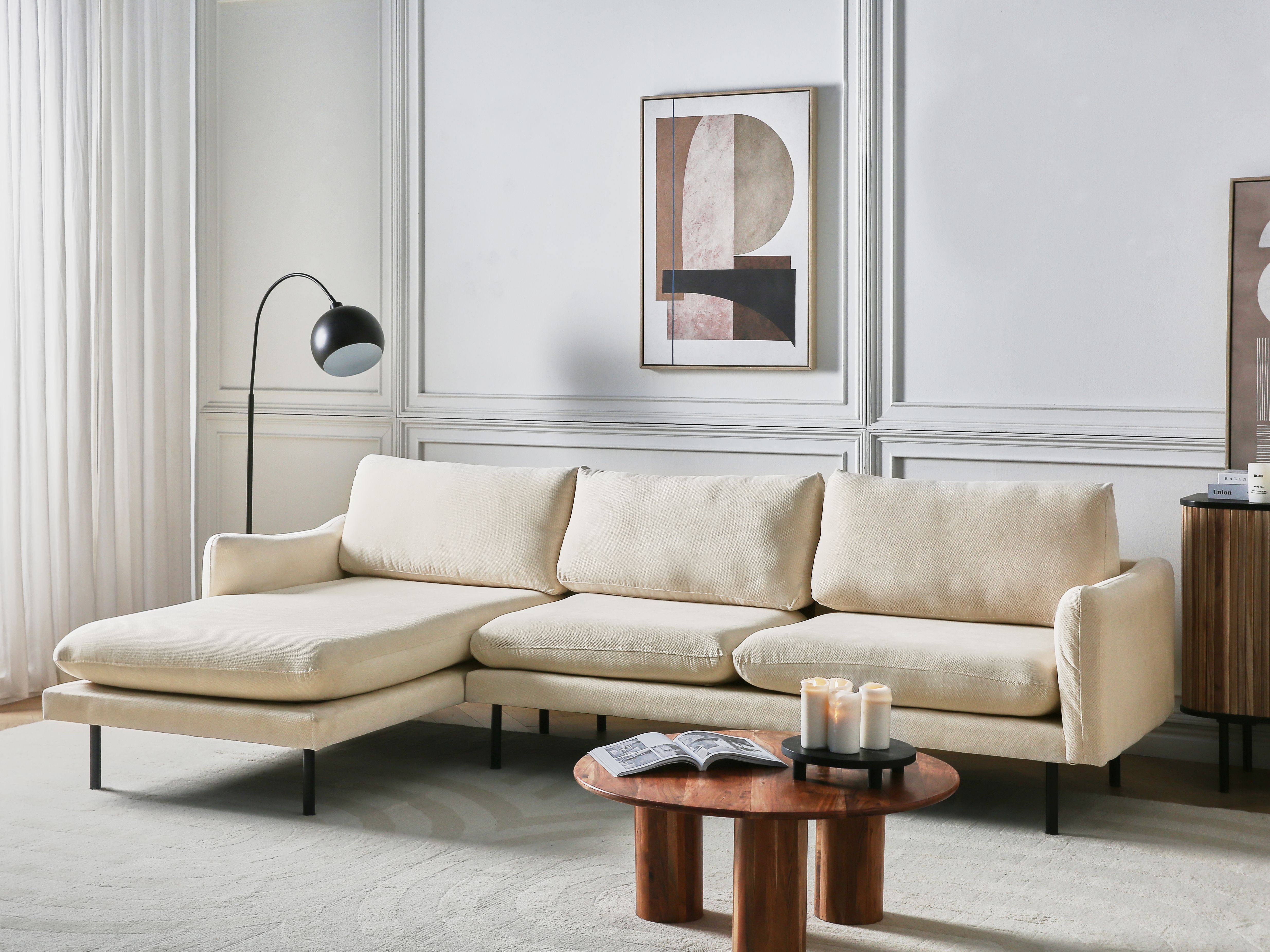 Corner Sofa 4 Seater VINTERBRO Fabric Light Beige Right Hand