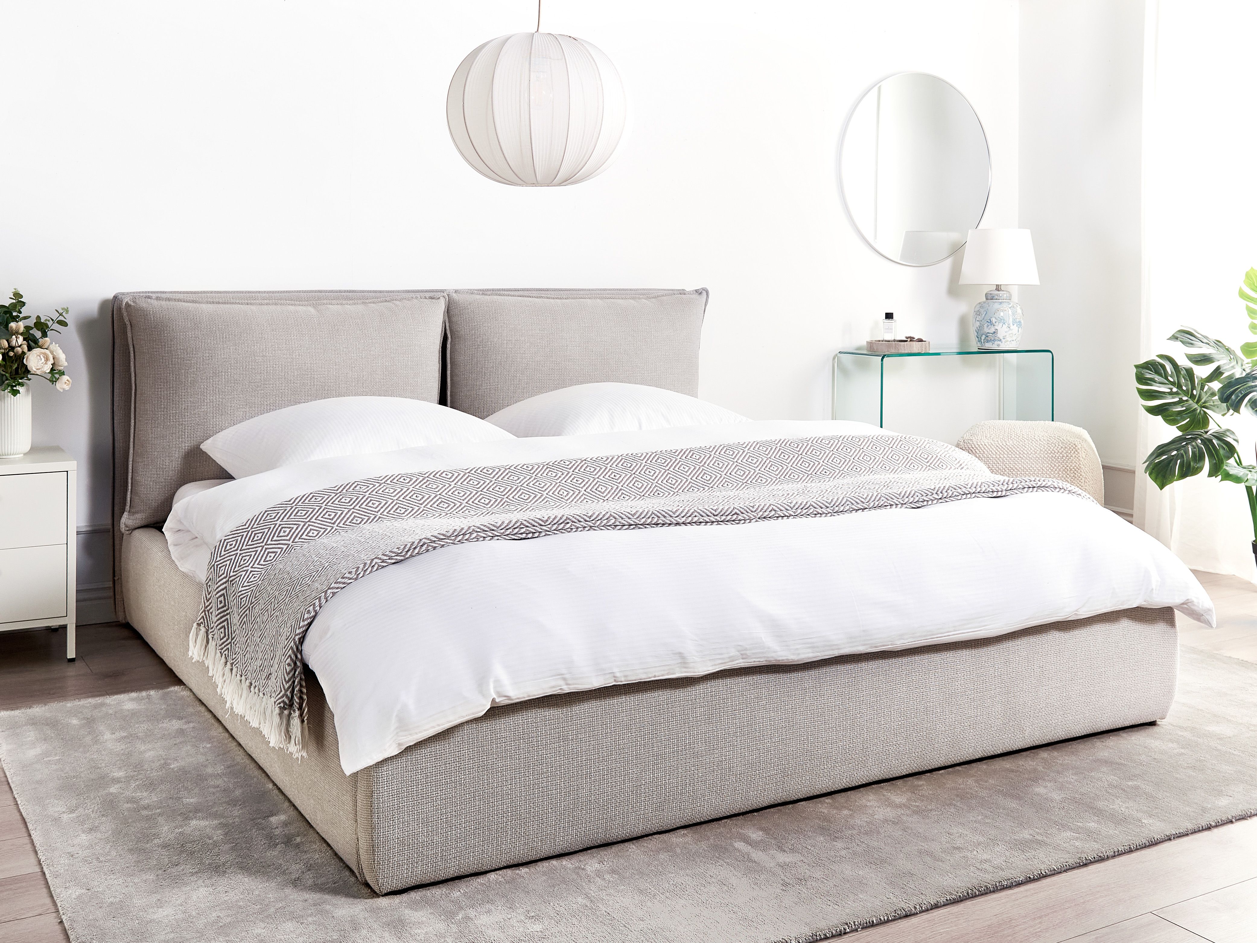 Ottoman Bed Fabric BAJONNA 180 x 200 cm (EU Super King) Light Grey