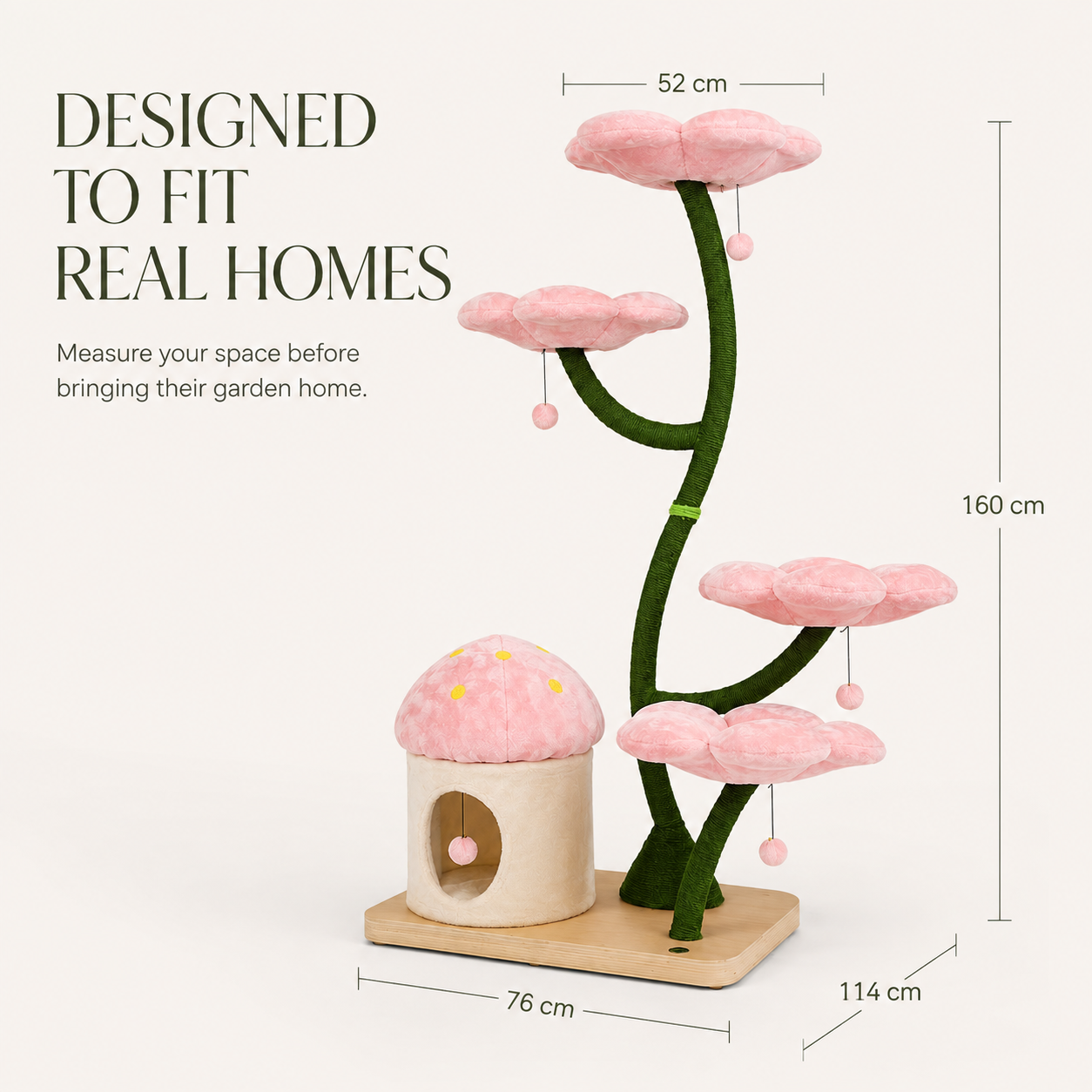 Floral cat tree design sketch and finished product