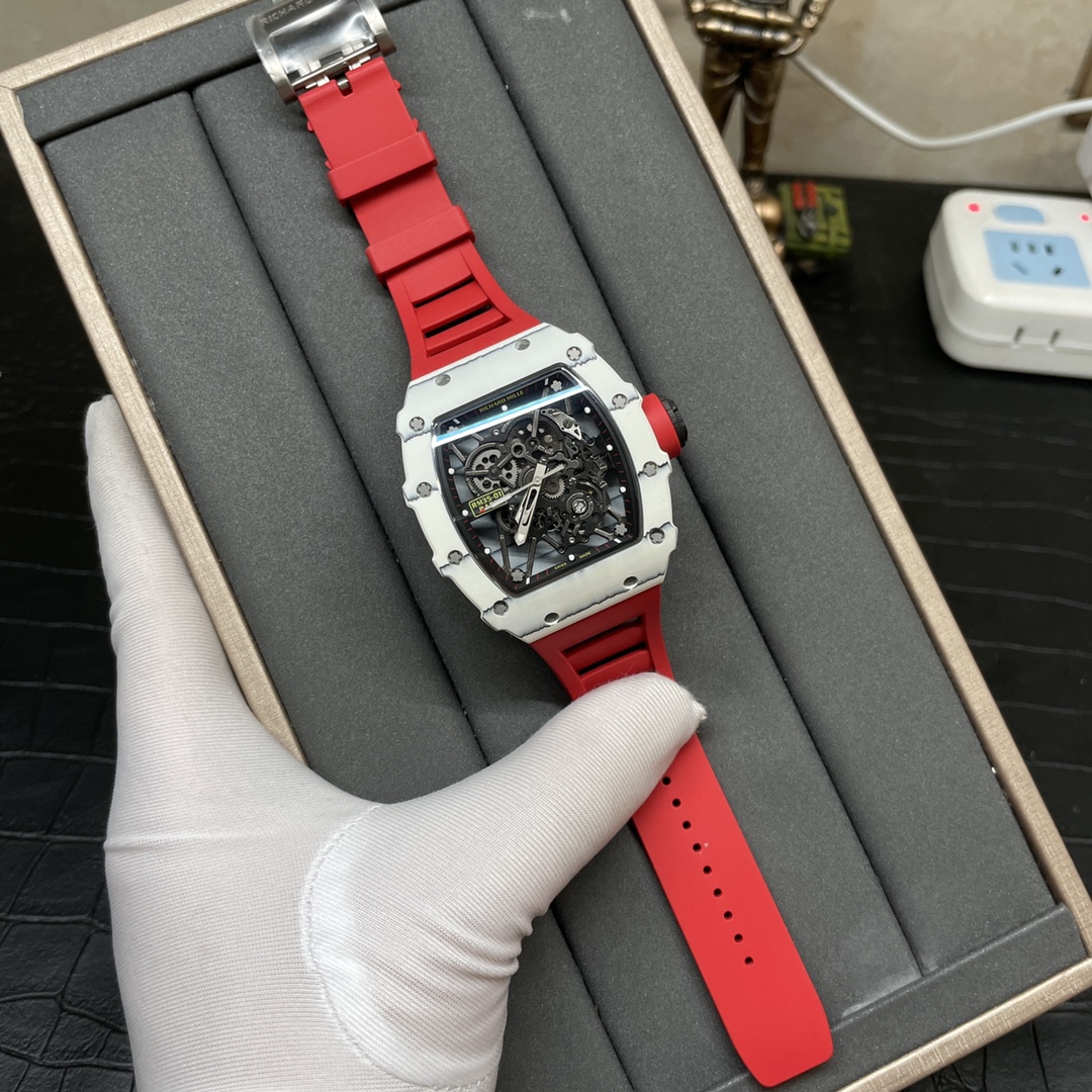 Richard Mille RM 35-01 Replica Rafael Nadal White Carbon Case Red Strap Watch | Swiss Movement, Skeleton Dial - Elite Watch Atelier