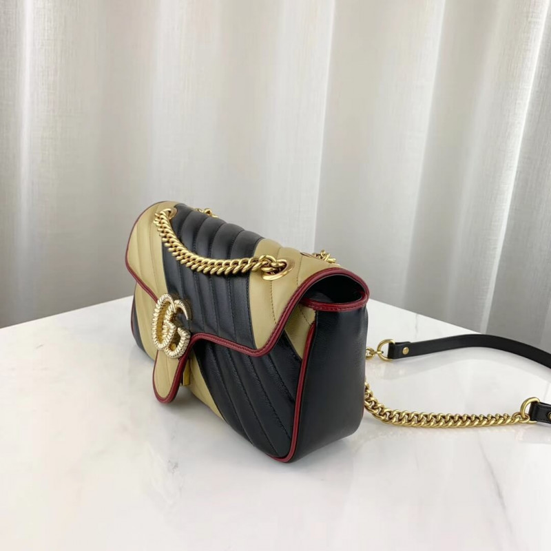 Replica Gucci Gg Marmont Small Shoulder Bag 443497 Beige/Black1:1High-quality replica