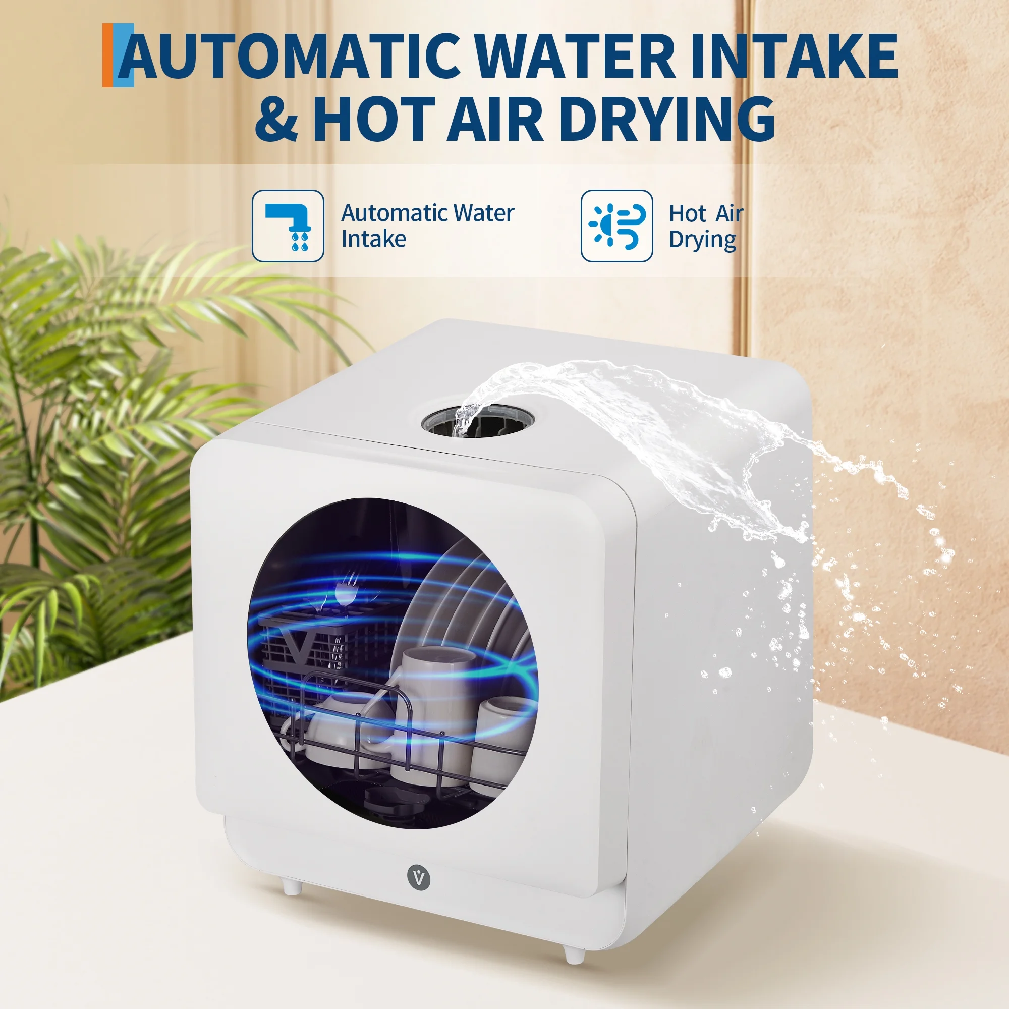 CazToi 10-Minute Quick Wash Portable Dishwasher with Powerful 162��F Hot Air Drying, 6 Cycles Compact Countertop Design No Installation