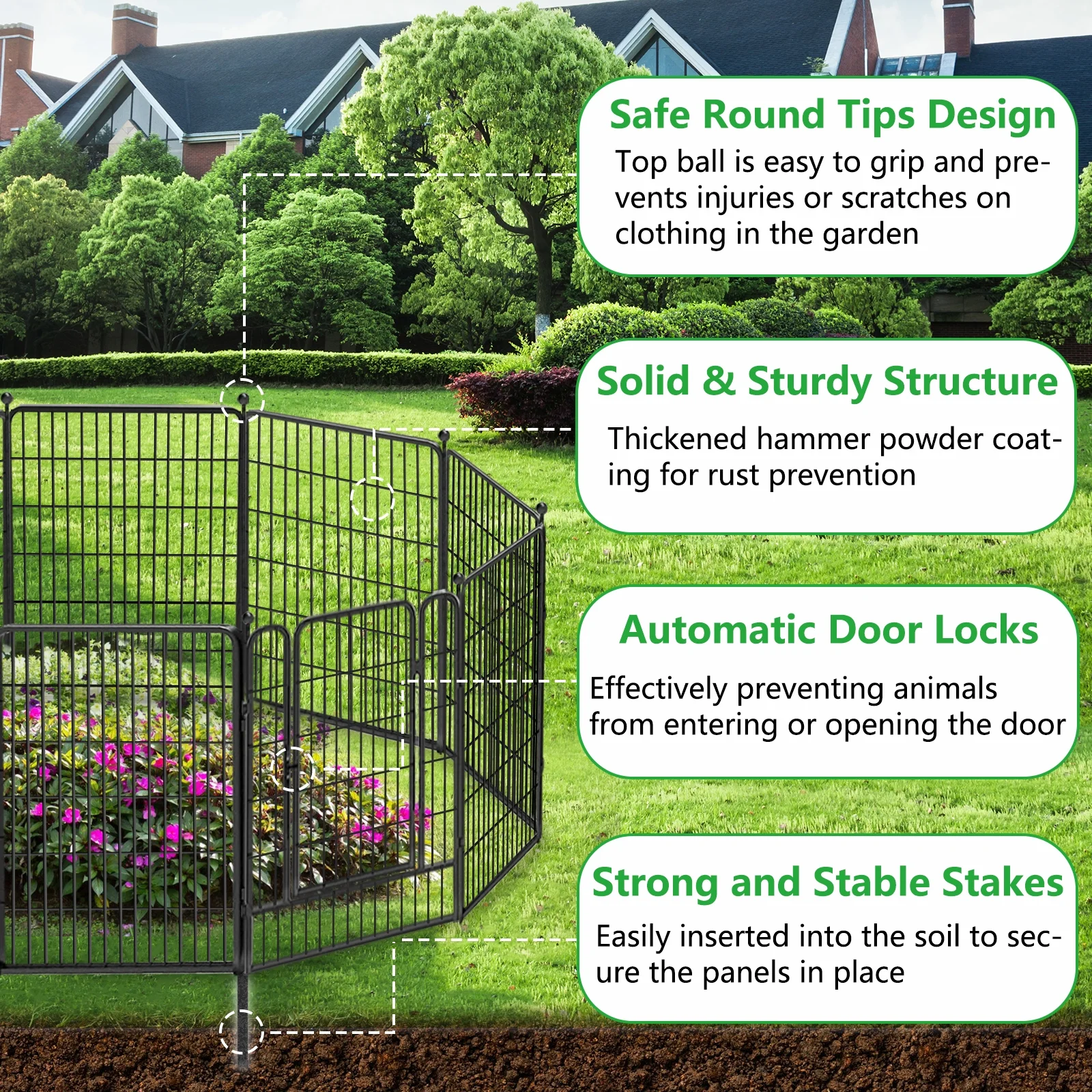 Txh001 Metal Garden Fence 28ft(L)��40in(H) Animal Barrier Metal Decorative Garden Fencing with Gate - Image 3