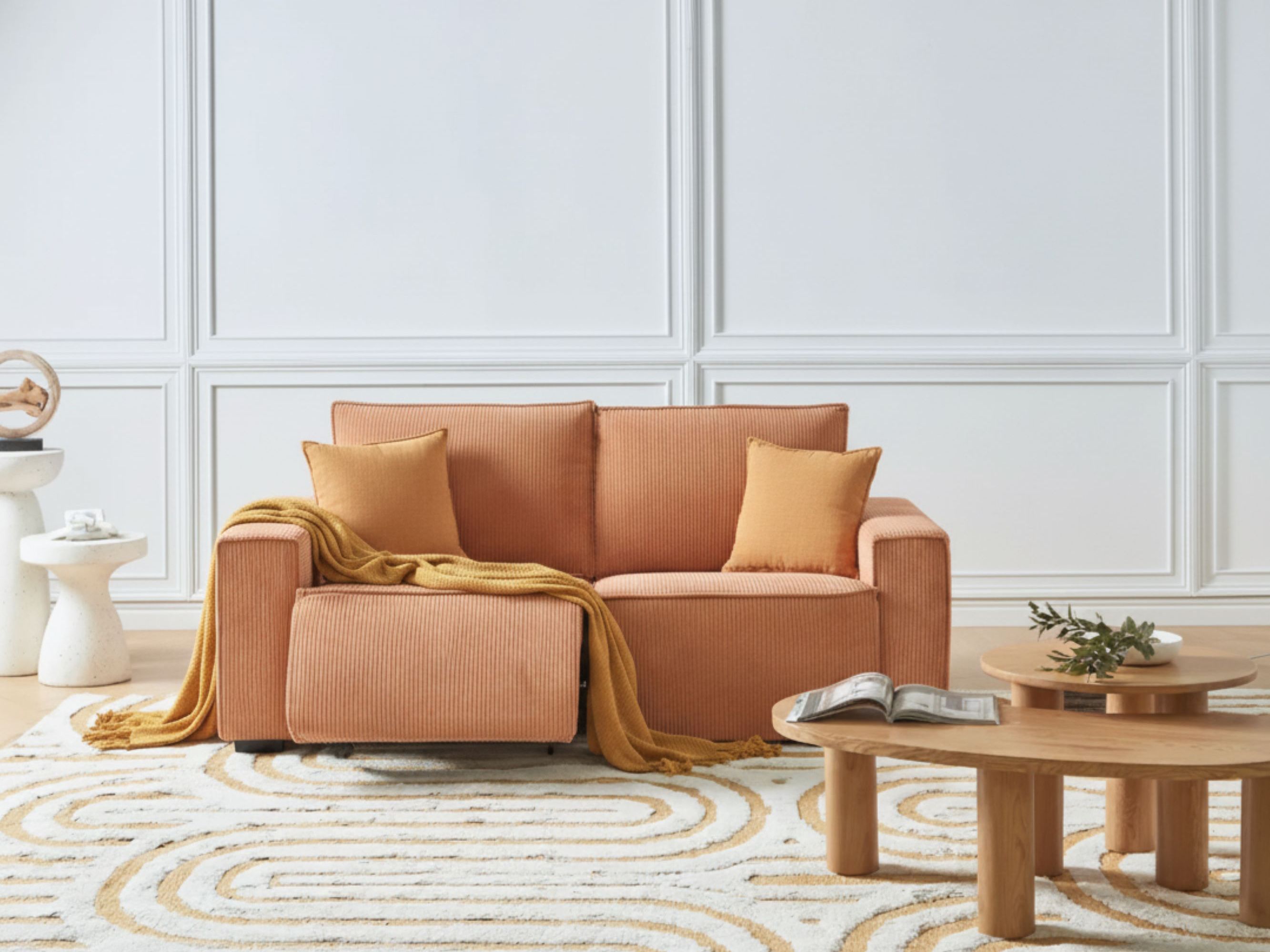 Electric Recliner Sofa 2 Seater NUKARI Corduroy Orange