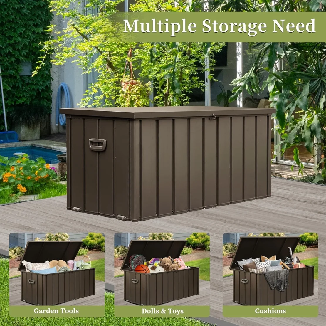 150 Gallon Outdoor Waterproof Storage Deck Box with Portable Side Handles and Moving Roller, Large Patio Storage Lockable for Outside Cushions, Throw Pillows, Garden Tools, Dark Gray - Image 12