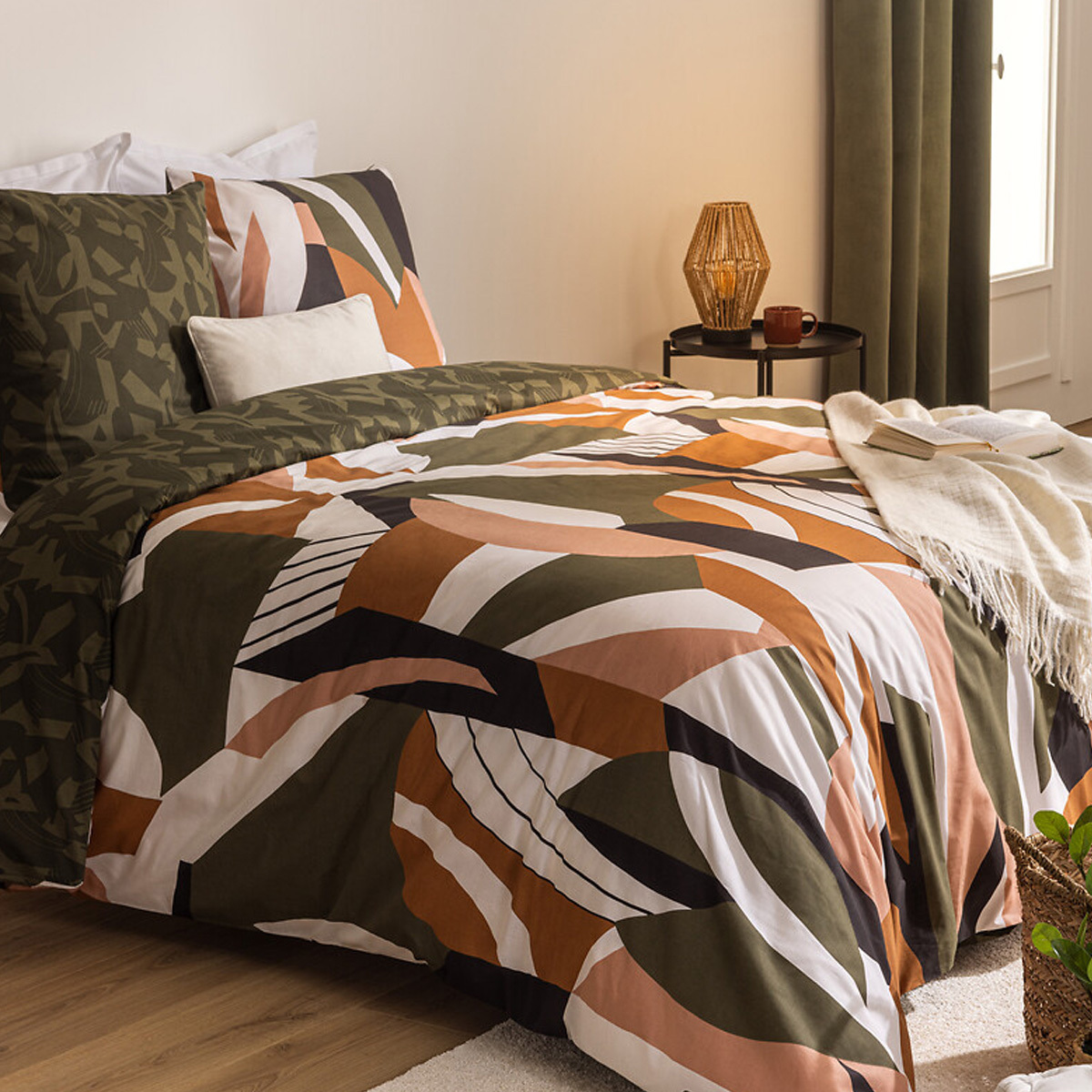 Printed bed linen set "Arik" Cotton, khaki green, 260x240 cm