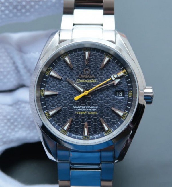 Replica Omega XF Seamaster James Bond Bumble Bee Blue Textured Dial SS Bracelet A8507 - Elite Watch Atelier
