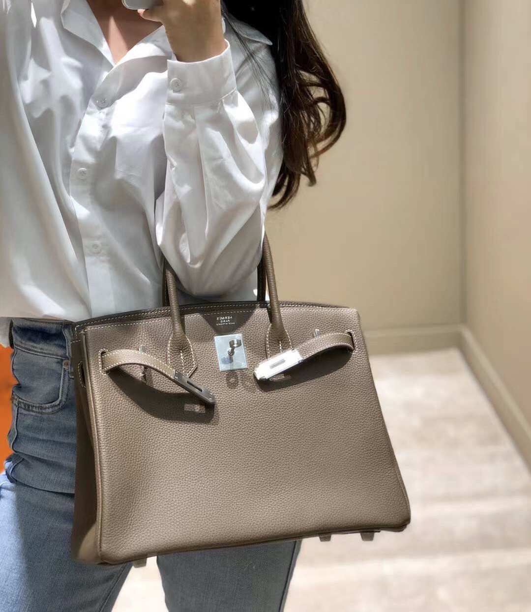 Hermes Birkin 30cm Stone Togo Leather Silver Hardware