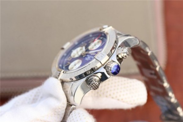 Replica Breitling Avenger II Chronograph 43mm SS GF Blue/White Dial SS Bracelet A7750 - Top club