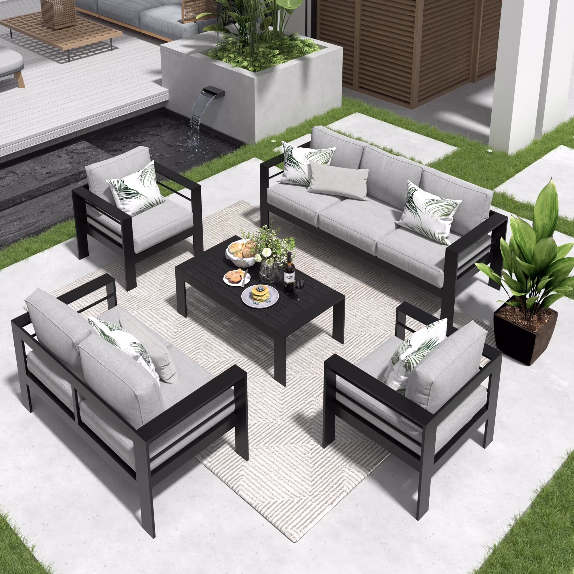 CozyHom 5 Pcs Outdoor Patio Aluminum Furniture Sofa Sets, Outside Patio Conversation Couch Sets With Table&Cushions for Garden Porch, Gray - Image 13