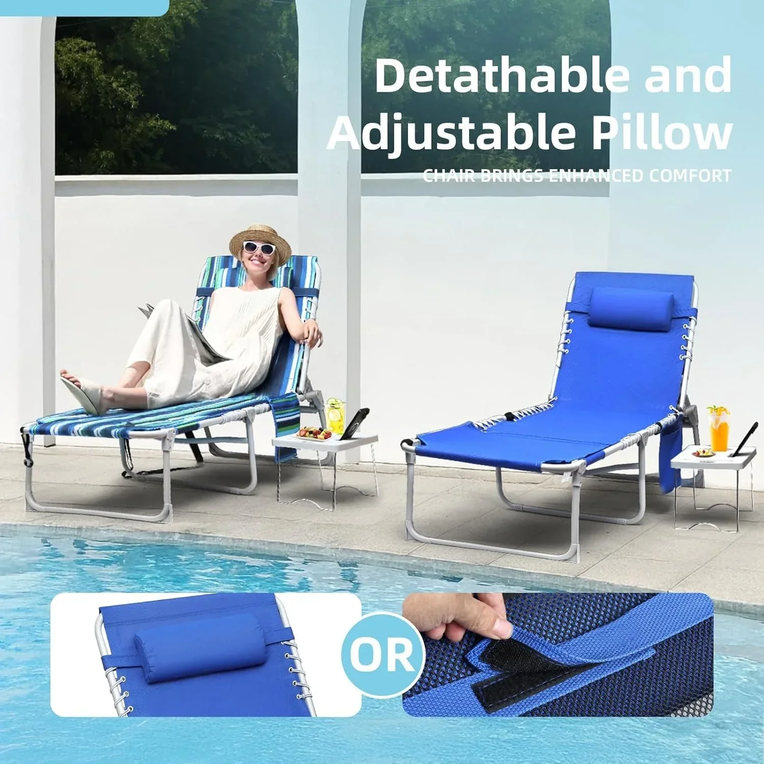 Yestomo 3-in-1 Outdoor Sun Tanning Lounge Chair, Blue, 330lbs Capacity - Image 4 Yestomo 3-in-1 Outdoor Sun Tanning Lounge Chair, Blue, 330lbs Capacity - Image 4