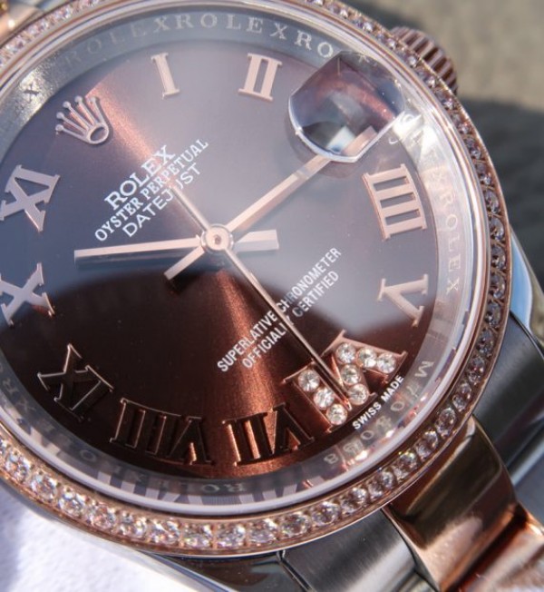 Replica Rolex DateJust 31mm 178383 Diamonds Bezel Roman Markers Brown Dial A2235 - Top club