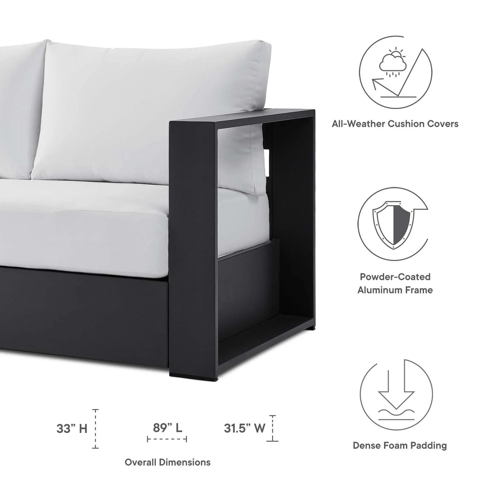 Lounge Sofa Table Set, Grey Gray, Aluminum, Metal, Fabric, Modern Contemporary, Outdoor Patio Balcony Cafe Bistro Garden Furniture Hotel Hospitality - Image 26