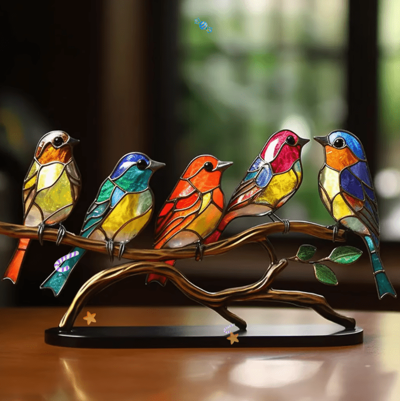 Kleurrijke Gebrandschilderde Vogel Ornament - Voegt Betoverende Sfeer Toe - Geschikt voor Elk Interieur