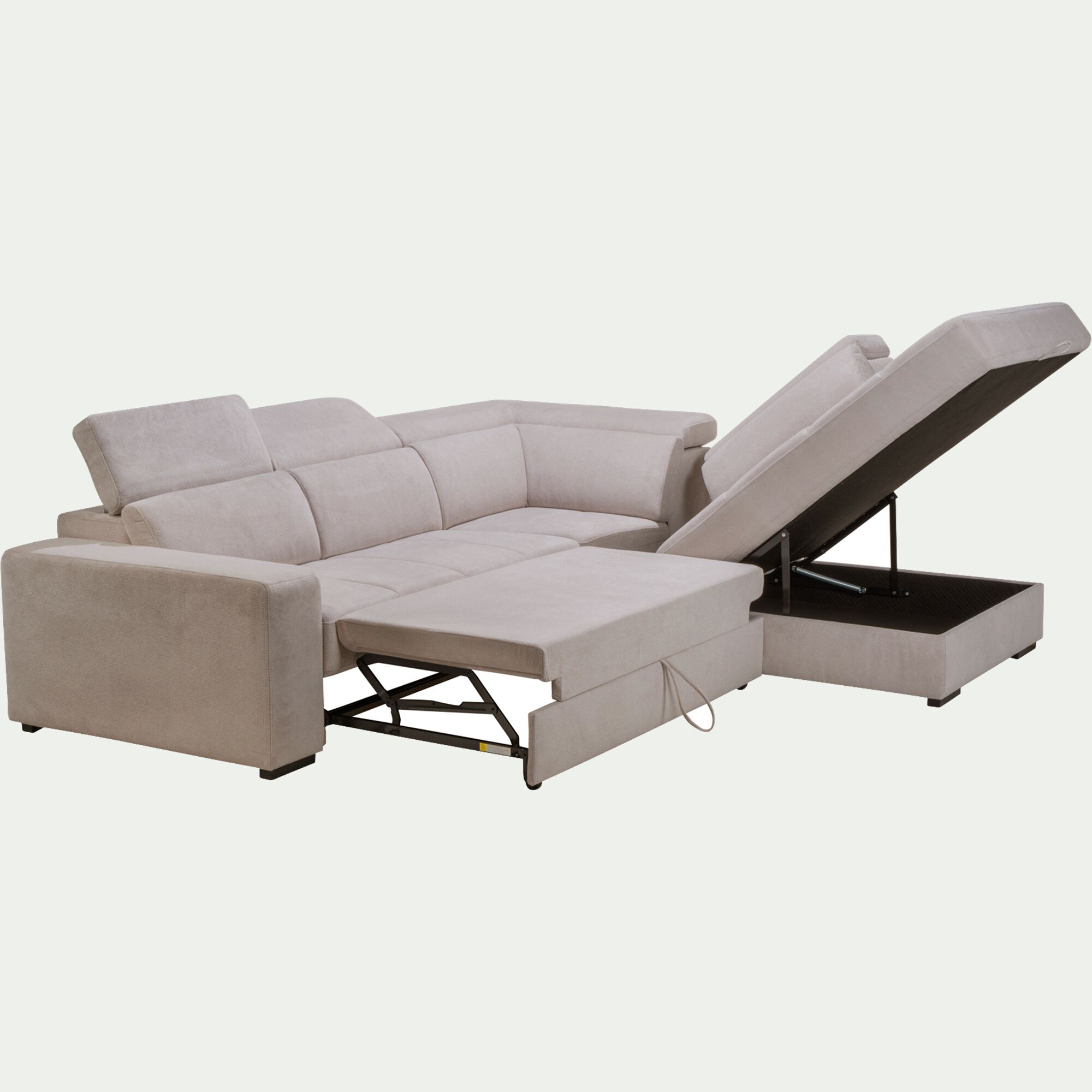 ORIGANO - Canapé d'angle droit convertible avec coffre en tissu doux - beige