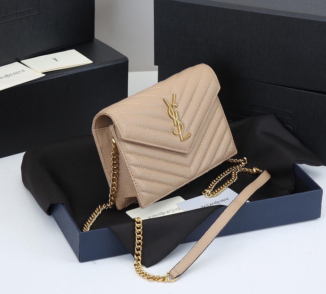 Replica Ysl Envelope Chain Wallet In Grain De Poudre Embossed Leather 18881:1High-quality replica