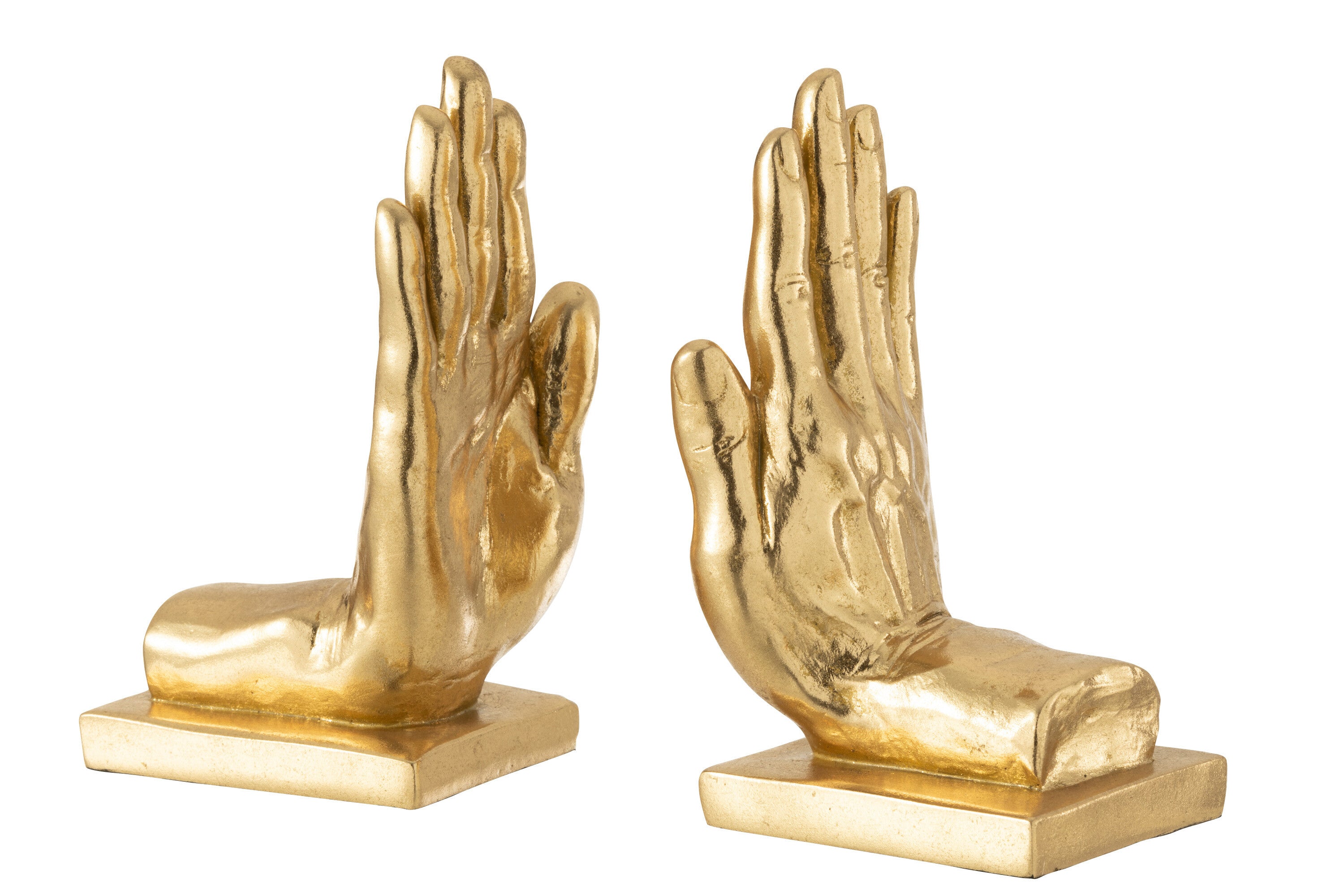 J-Line boekensteun Handen - polyresin - goud - 2 stuks