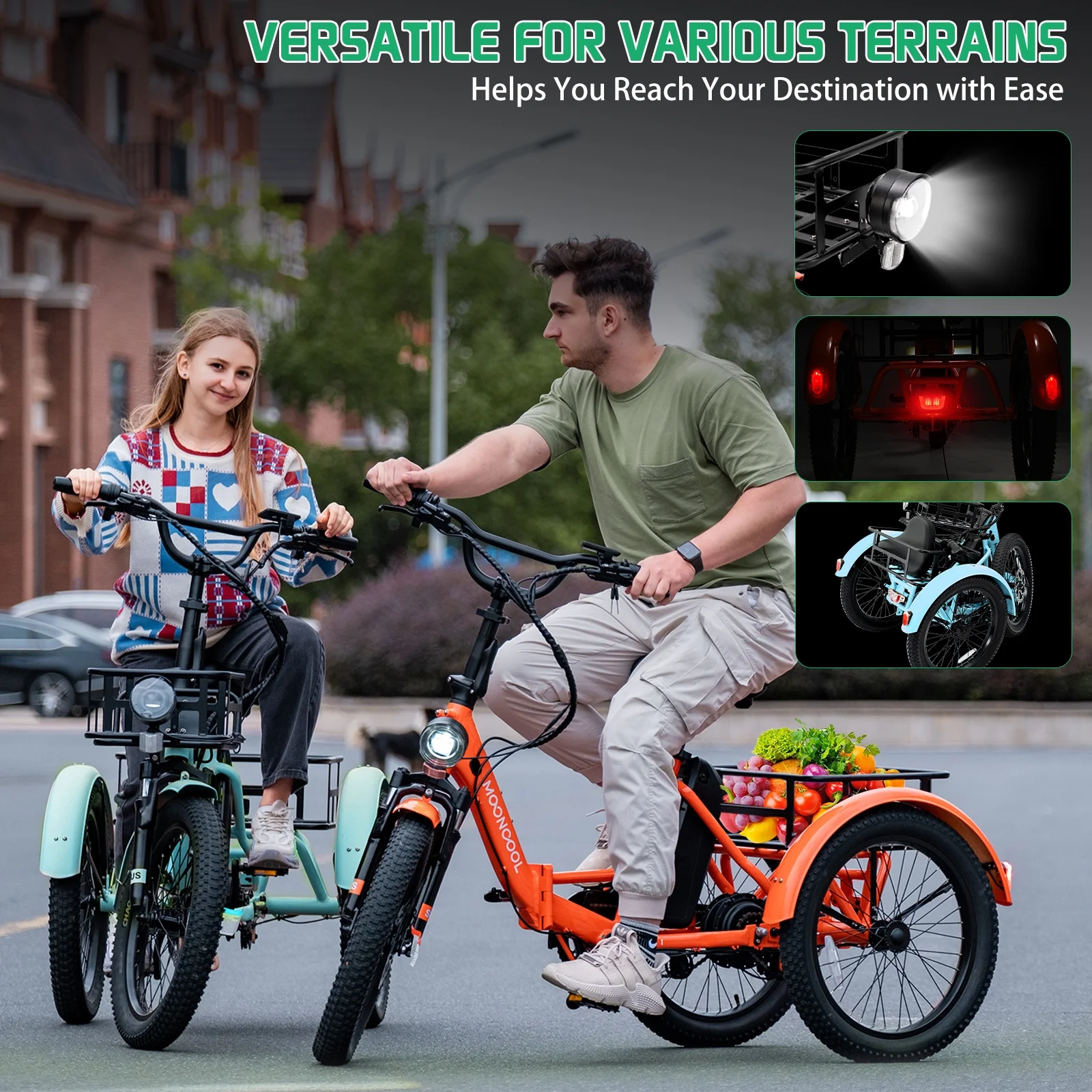 MOONCOOL TK1 Folding Electric Tricycle for Adults,48V 14.5Ah Removable battery, 500W(Peak 1000w)Motor, 20" Fat Tire Step-Thru 3Wheel Electric Bicycle w/Front&Rear Baskets, Certified to UL 2849 by SGS - Image 80