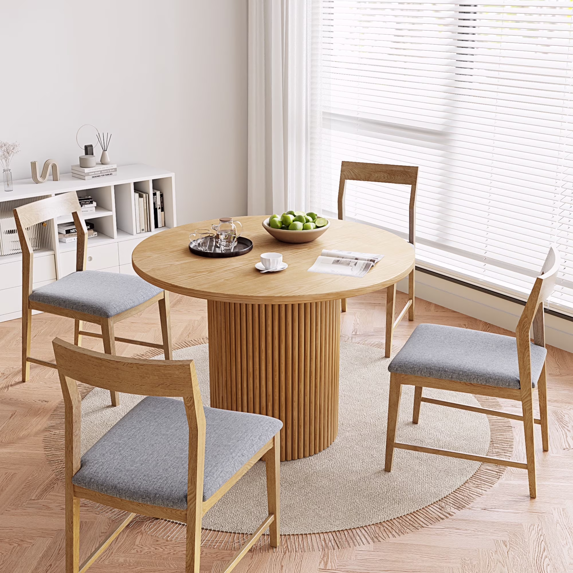 Rophefx 35.4" Solid Wood Round Dining Table with Handcrafted Relief Pedestal,Circle Dining Table,Walnut - Image 5