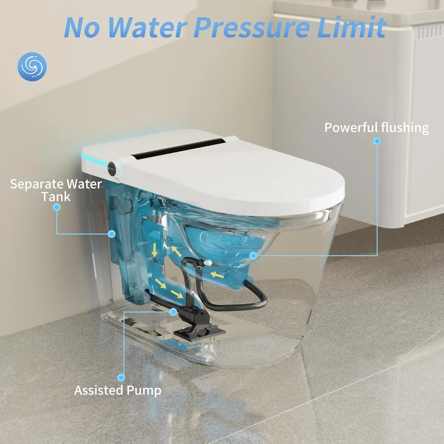 LALAHOO Smart Toilet with Bidet Built in, Auto Open & Close, Elongated Heated seat, Foot Sensor Flush, LED Display, Warm Water Wash, Dryer, Night Light, Black - Image 32