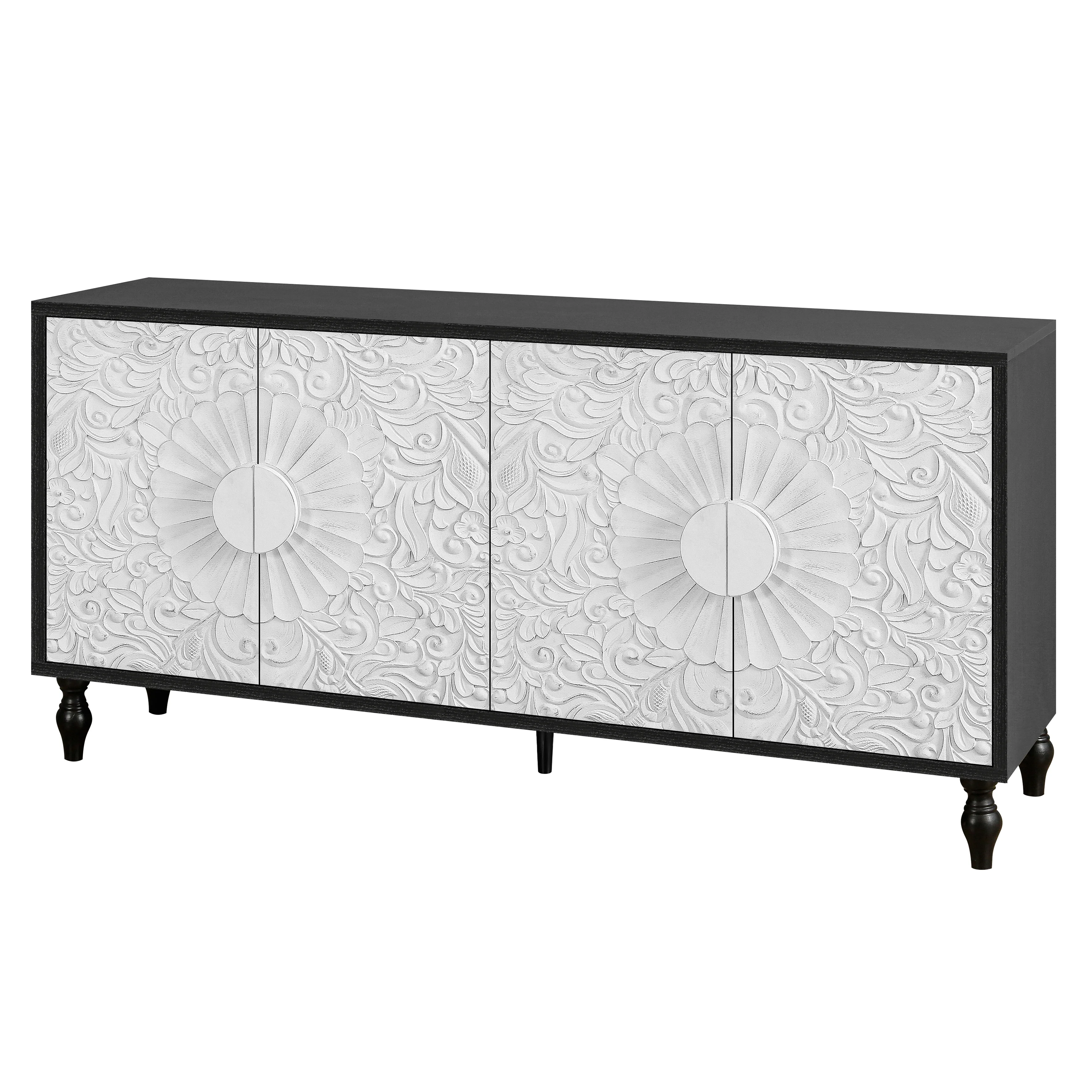 Aukfa 63" Large Accent Storage Cabinet TV Stand with Carved Door for Living Room,Entryway,Natural - Image 17