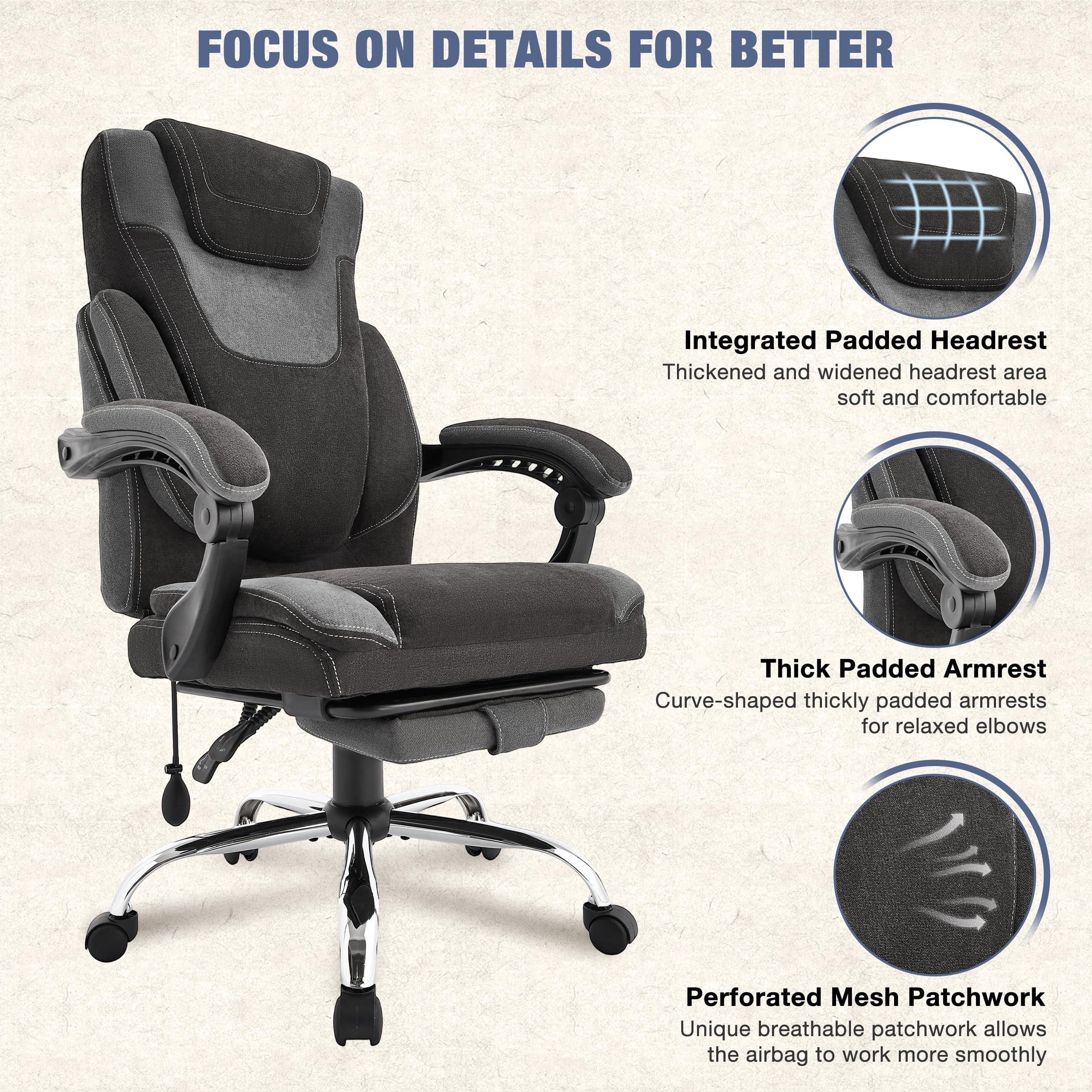 JONPONY Big and Tall Office Chair 400lbs, Executive Reclining Office Chairs with Footrest, High Back Home Office Chair Thick Padded Armrests, Ergonomic Adjustable Lumbar Support, PinkWhite - Image 30
