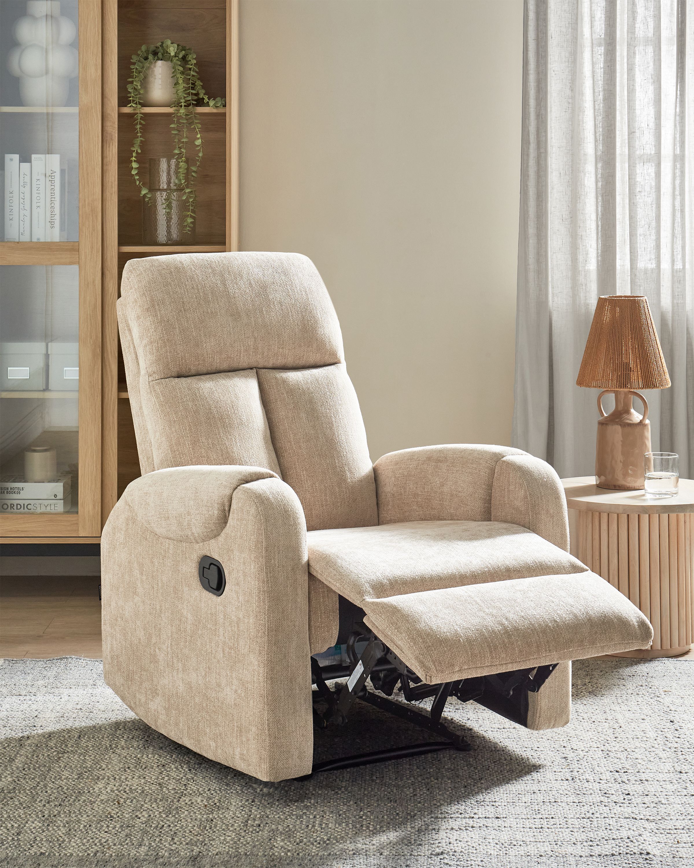 Recliner Chair SOMERO with Footrest Fabric Beige