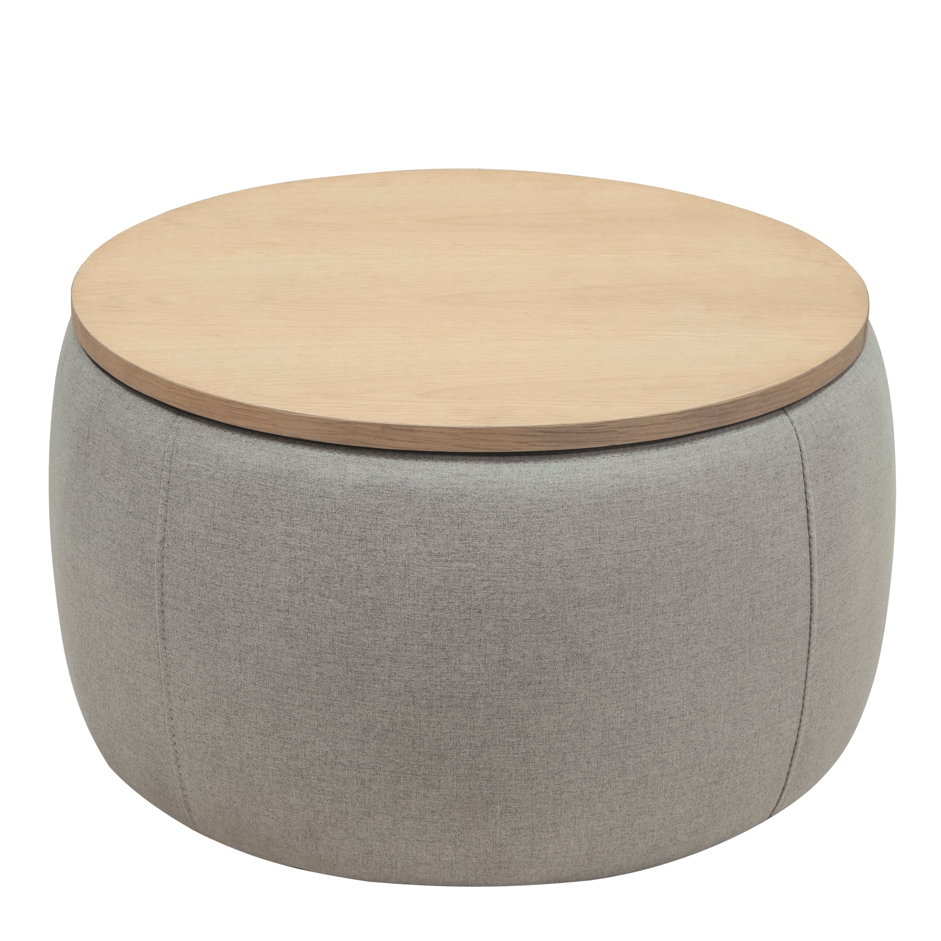 BTMWAYRound Coffee Table, 2 in 1 Round Storage Ottoman with Reversible Lid Tray, Upholstered Round Storage Ottoman Coffee Table with Storage, Footstool End Table for Living Room, Bedroom, Light Gray - Image 5