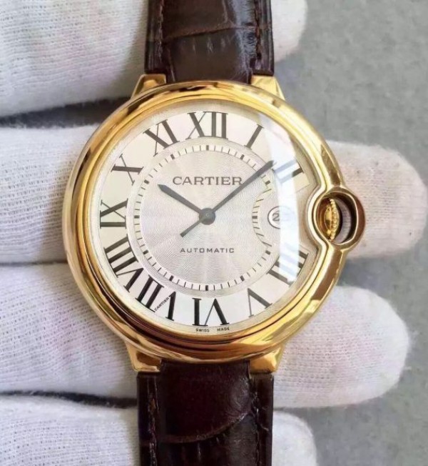 Replica Cartier JF Ballon Bleu 42mm YG White Textured Dial Leather Strap MIYOTA9015 - Top club