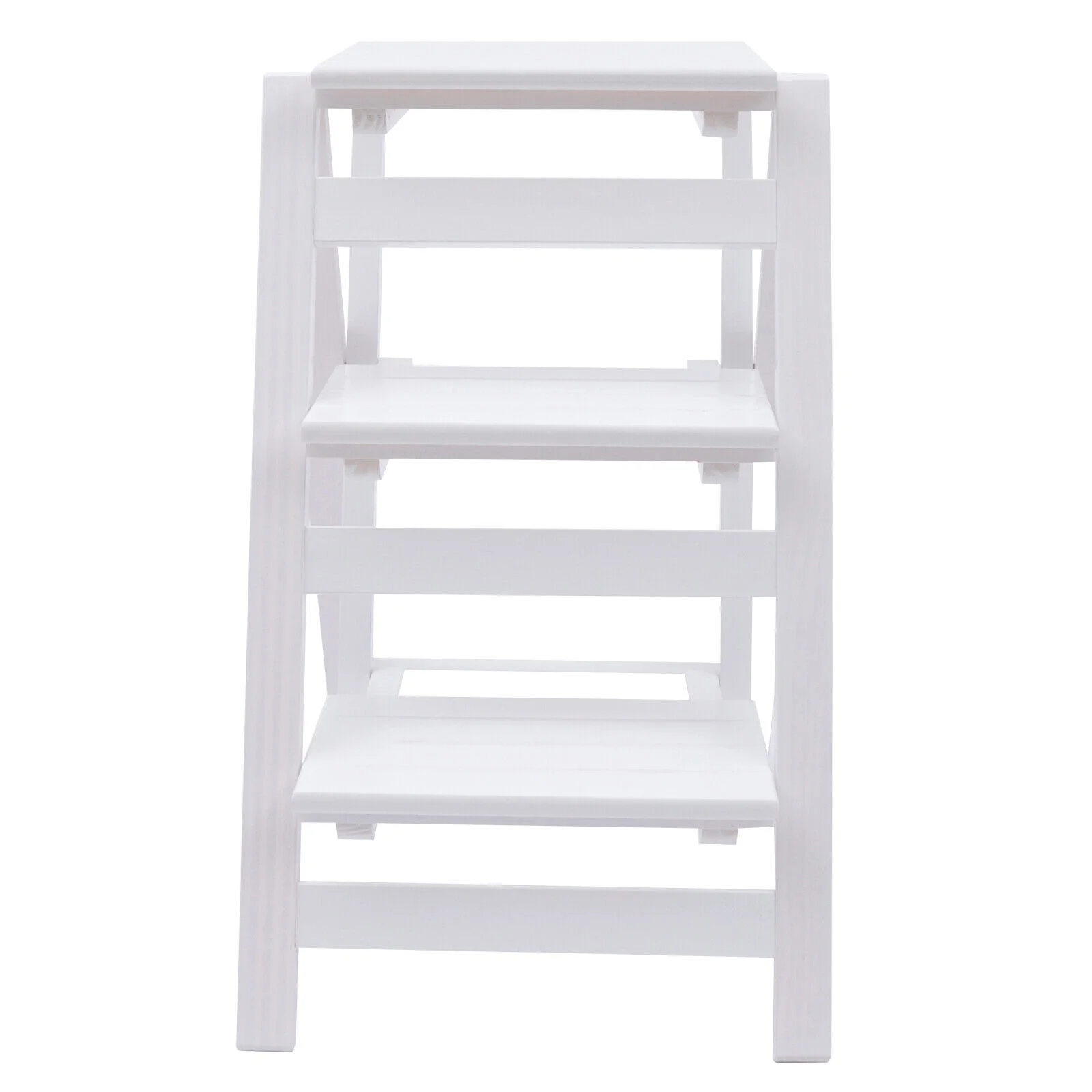White 3-Tier Step Stool Solid Wood Folding Ladder Anti-Slip Step Stool - Image 11