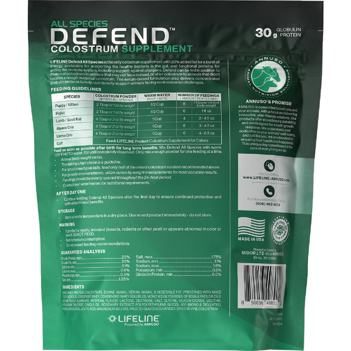 LifeLine Defend 1 Lb. 30G Globulin Protein All Species Colostrum Supplement