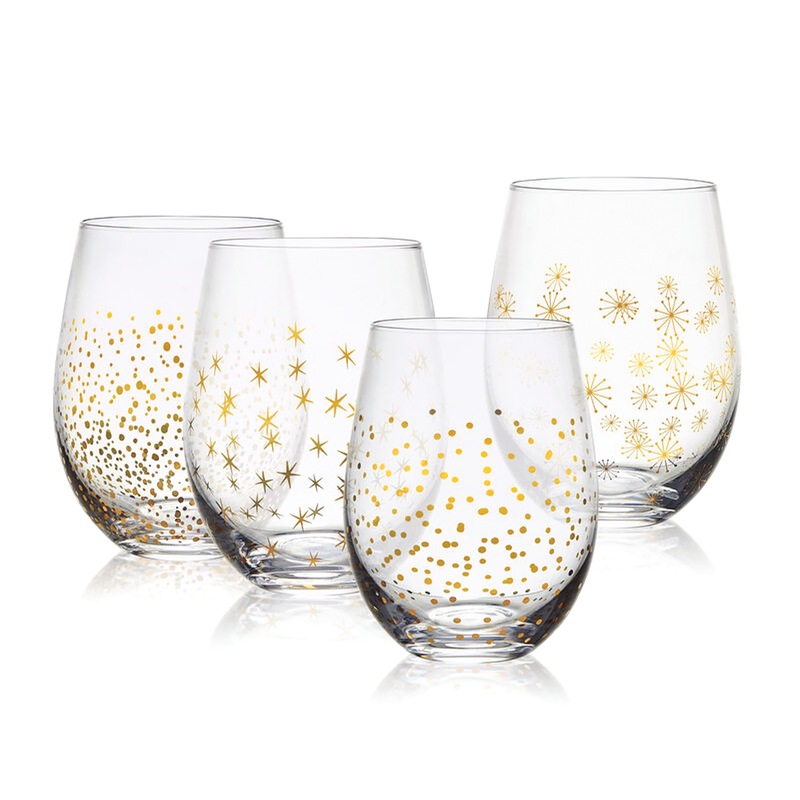 Mikasa Party Set of 4 Assorted Stemless Wine Glasses - MIDNIGHT VELVET CATALOG