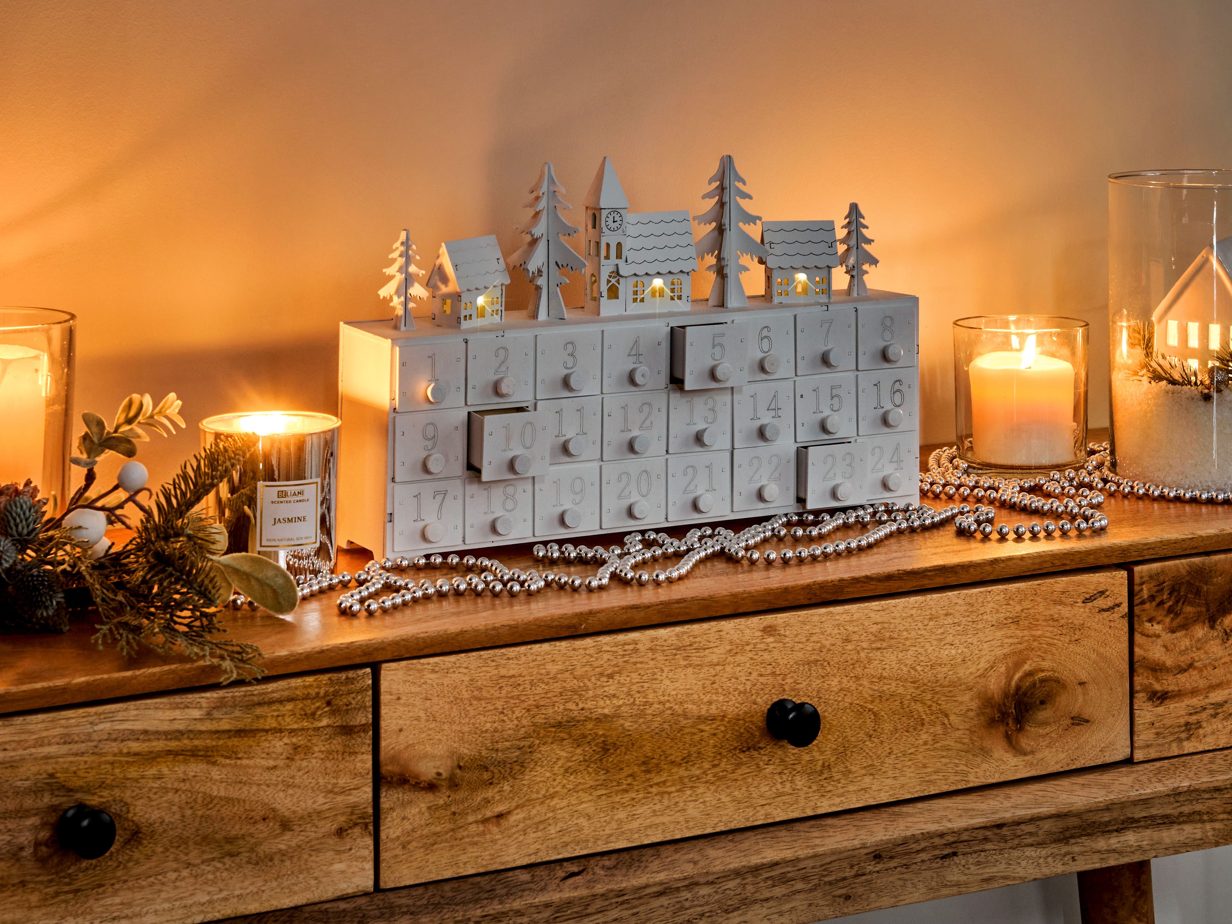 Christmas Decoration LED MUONIO Advent Calendar 24 cm White