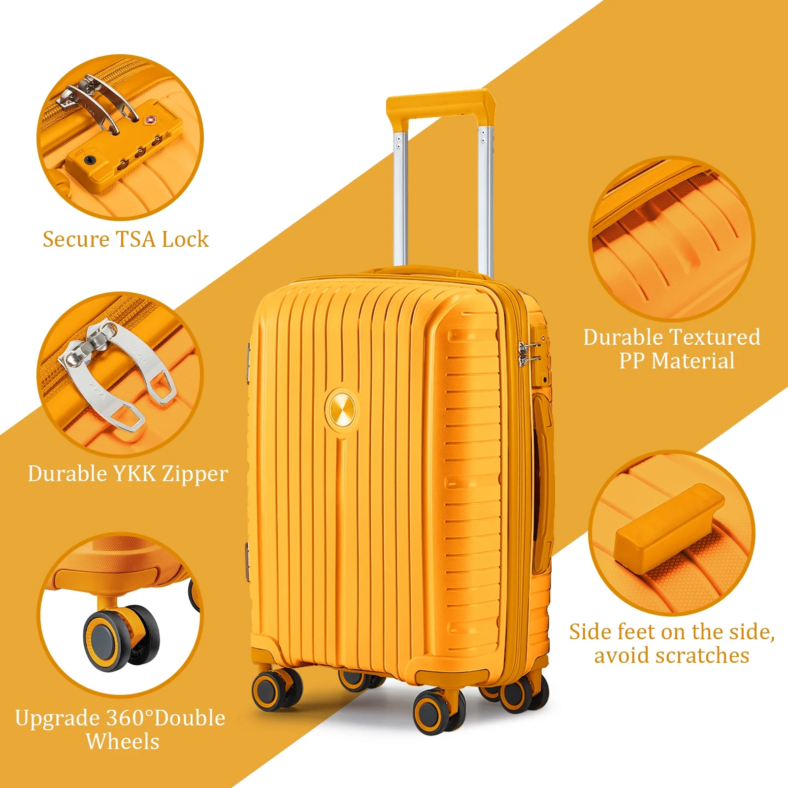 Joyway 5 Piece Luggage Sets Hardshell Lightweight Suitcase with TSA Lock Spinner Wheels-Orange - Image 2