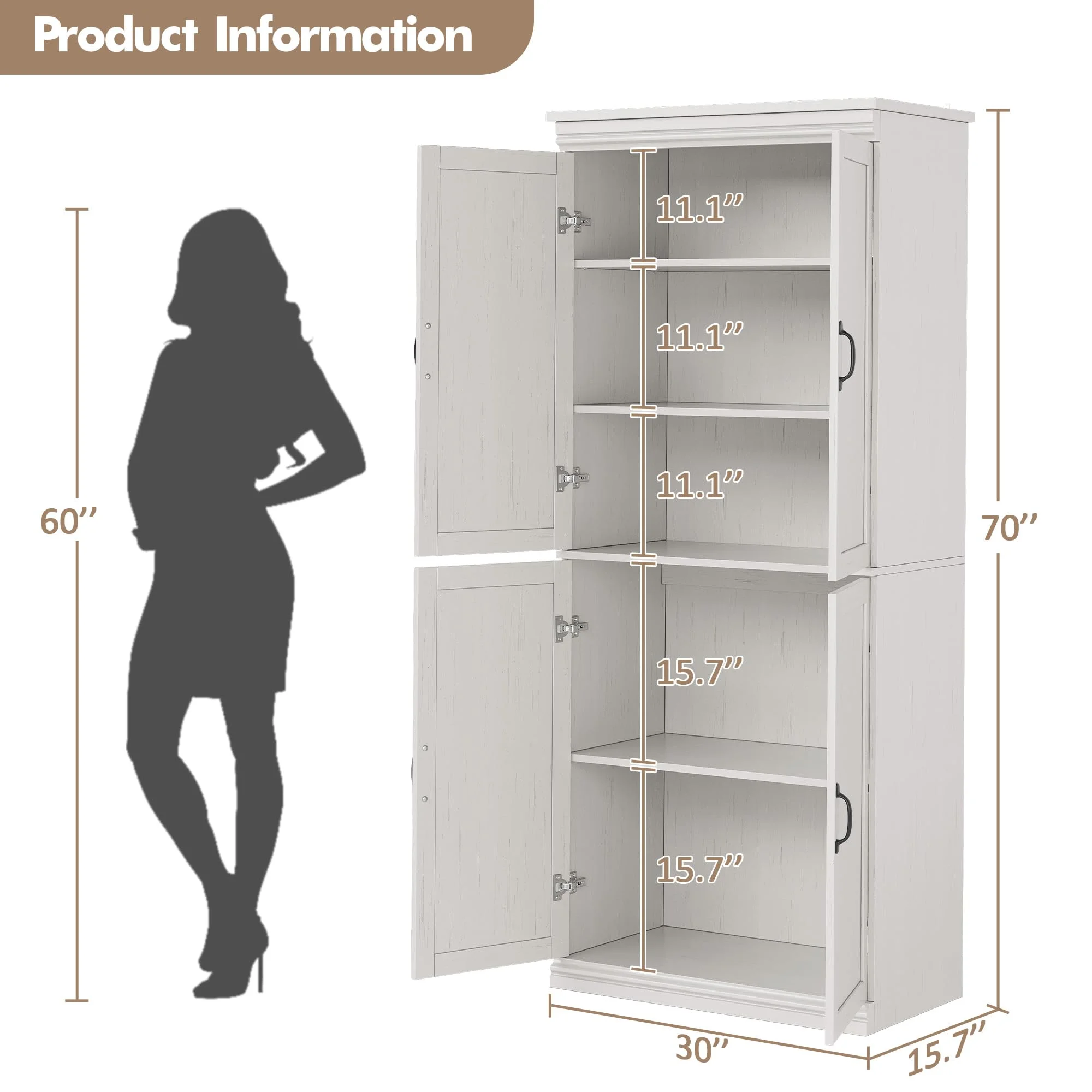 DSstyles Pantry Cabinet, Freestanding Kitchen Pantry Storage Cabinet,70