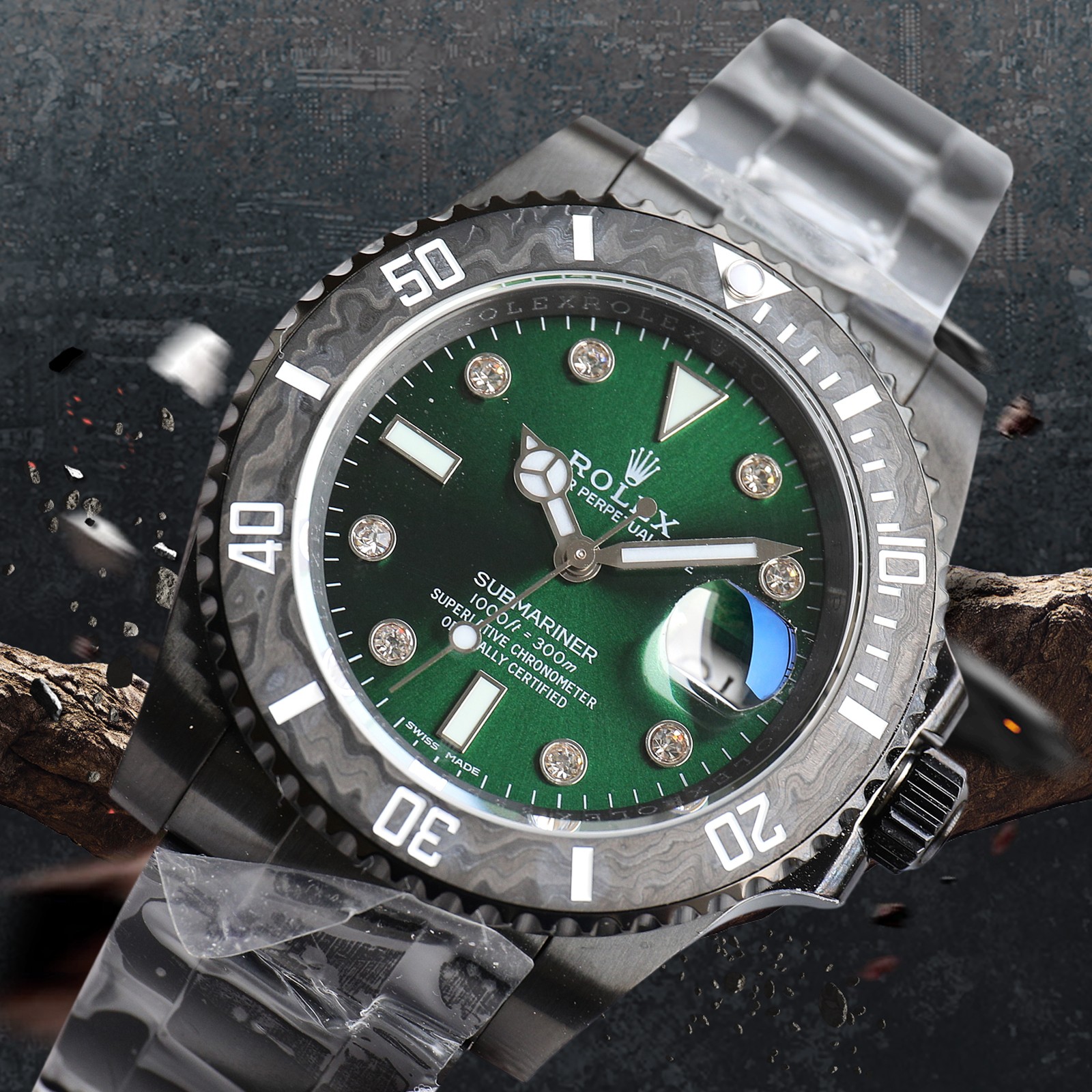 ROLEX Rolex Customized Submariner-Diamond Dial-Carbon Fiber Bezel-Black Green(1:1 replica) - Top club