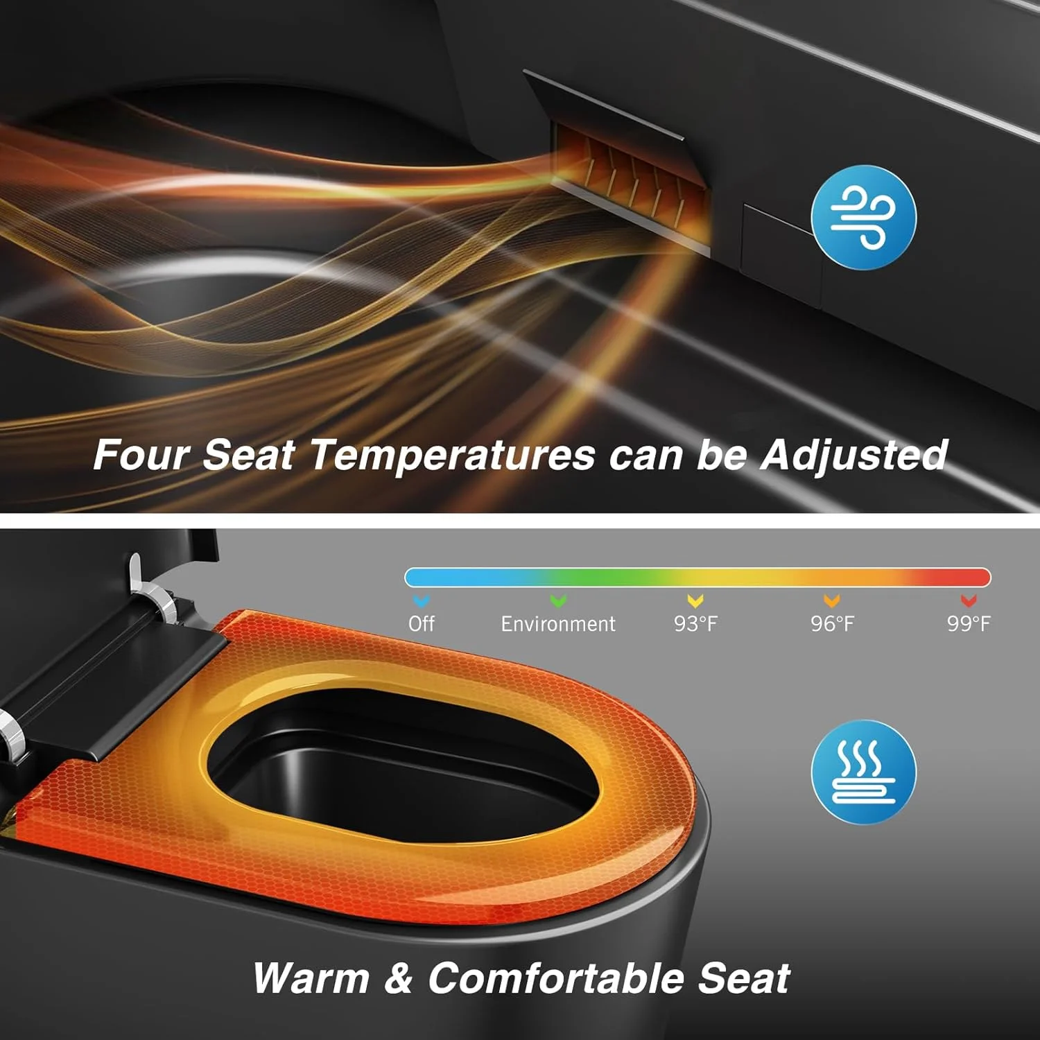 LALAHOO Smart Toilet with Bidet Built in, Auto Open & Close, Elongated Heated seat, Foot Sensor Flush, LED Display, Warm Water Wash, Dryer, Night Light, Black - Image 22