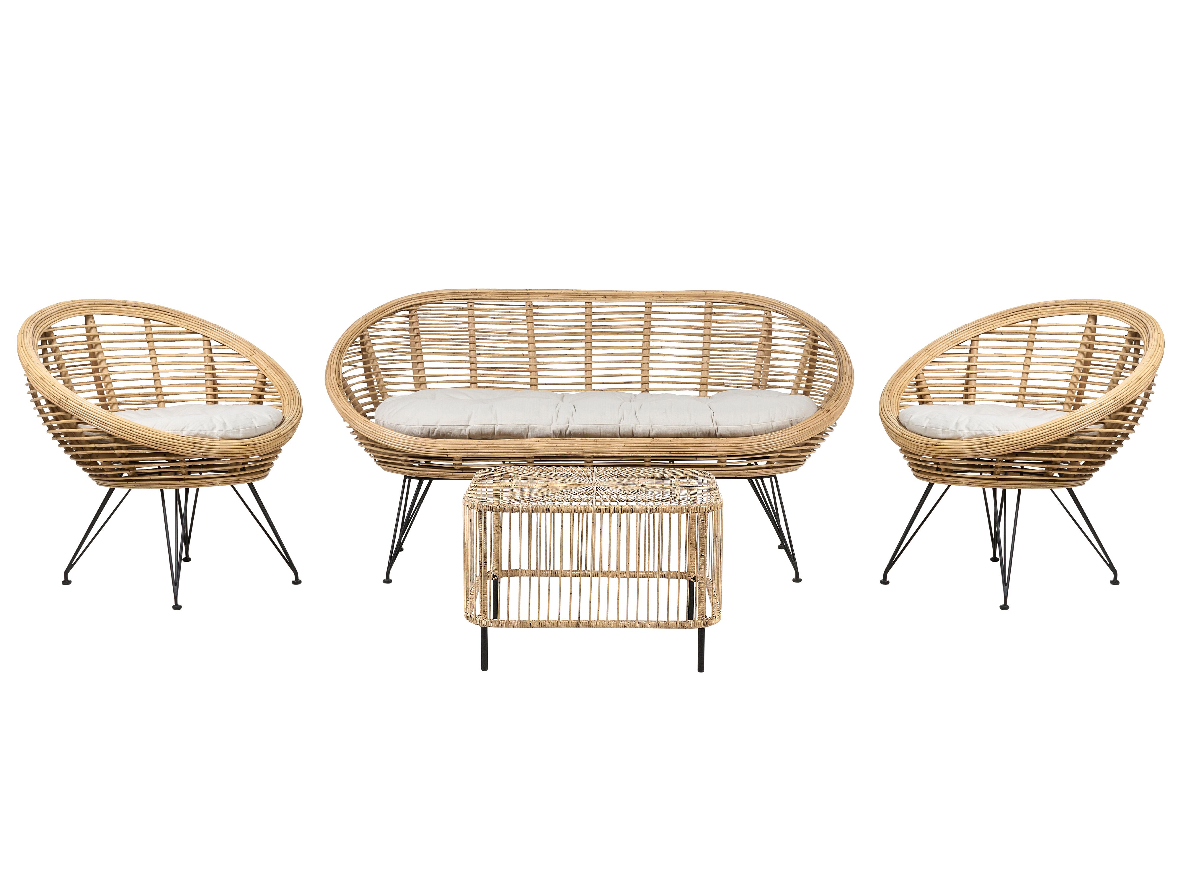 Garden Lounge Set with Table 4 Seater MARATEA/CESENATICO Rattan Natural