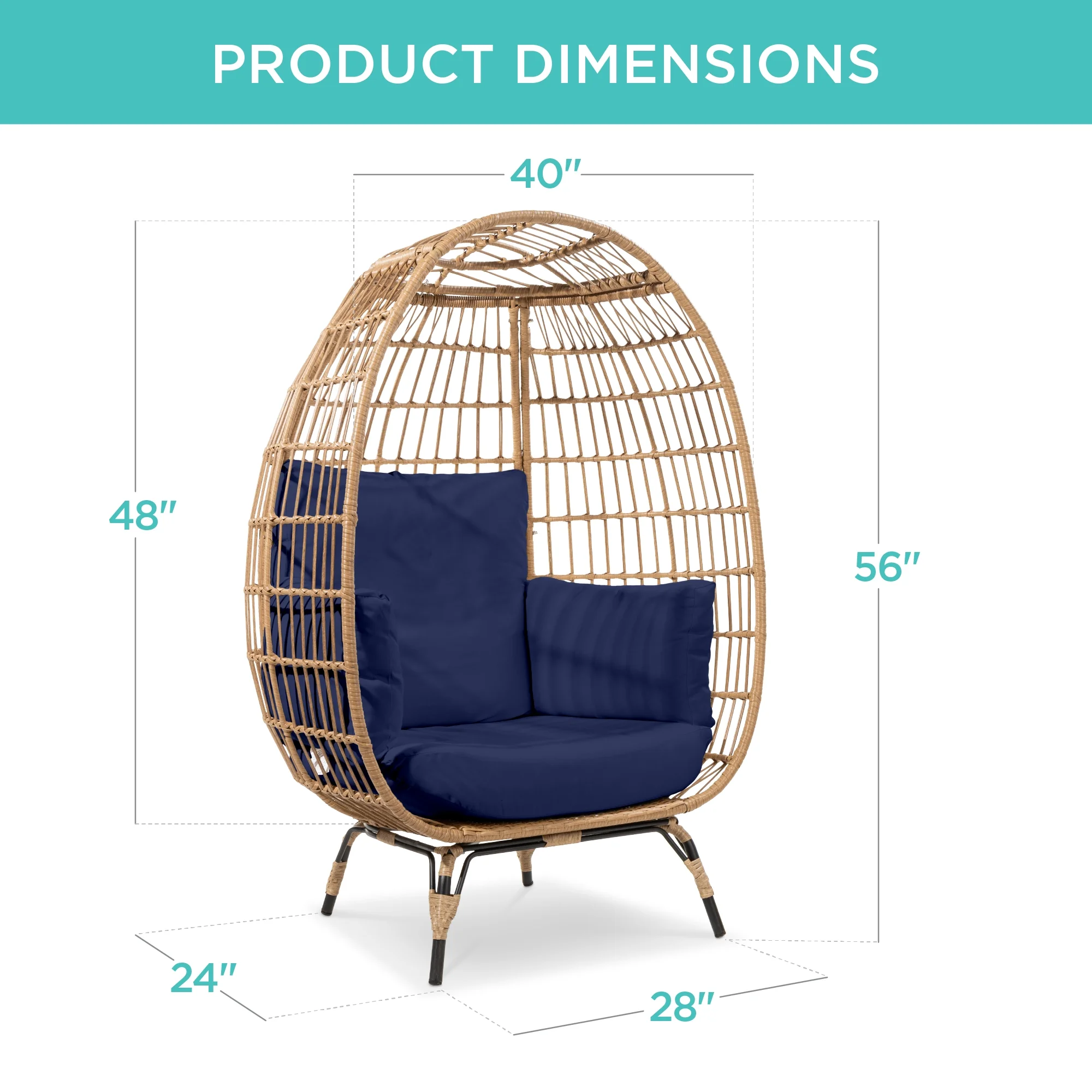 Best Choice Products Wicker Egg Chair Oversized Indoor Outdoor Patio Lounger w/ Steel Frame, 440lb Capacity - Black - Image 37