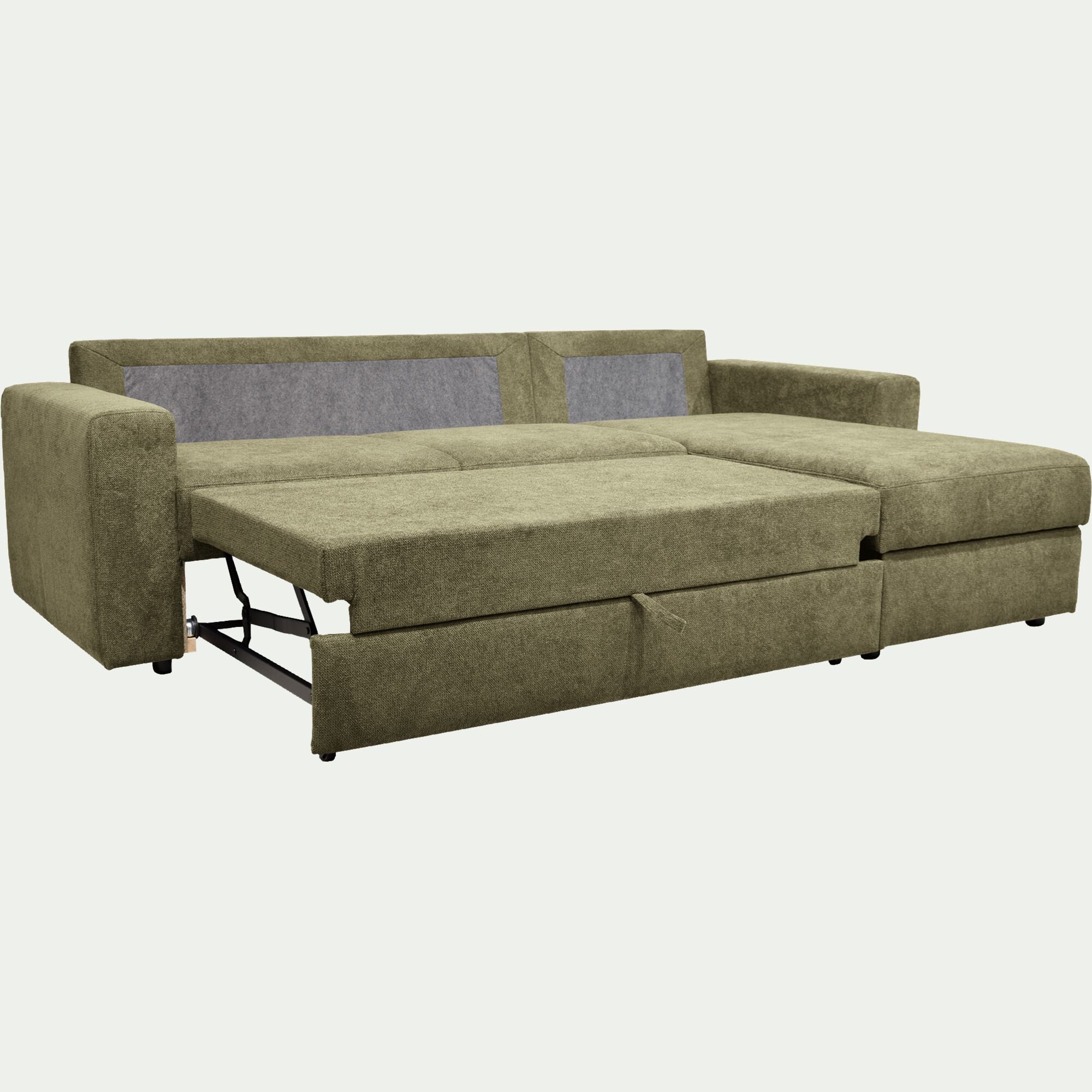 HONORE - Canapé d'angle réversible convertible en tissu tramé - vert cèdre