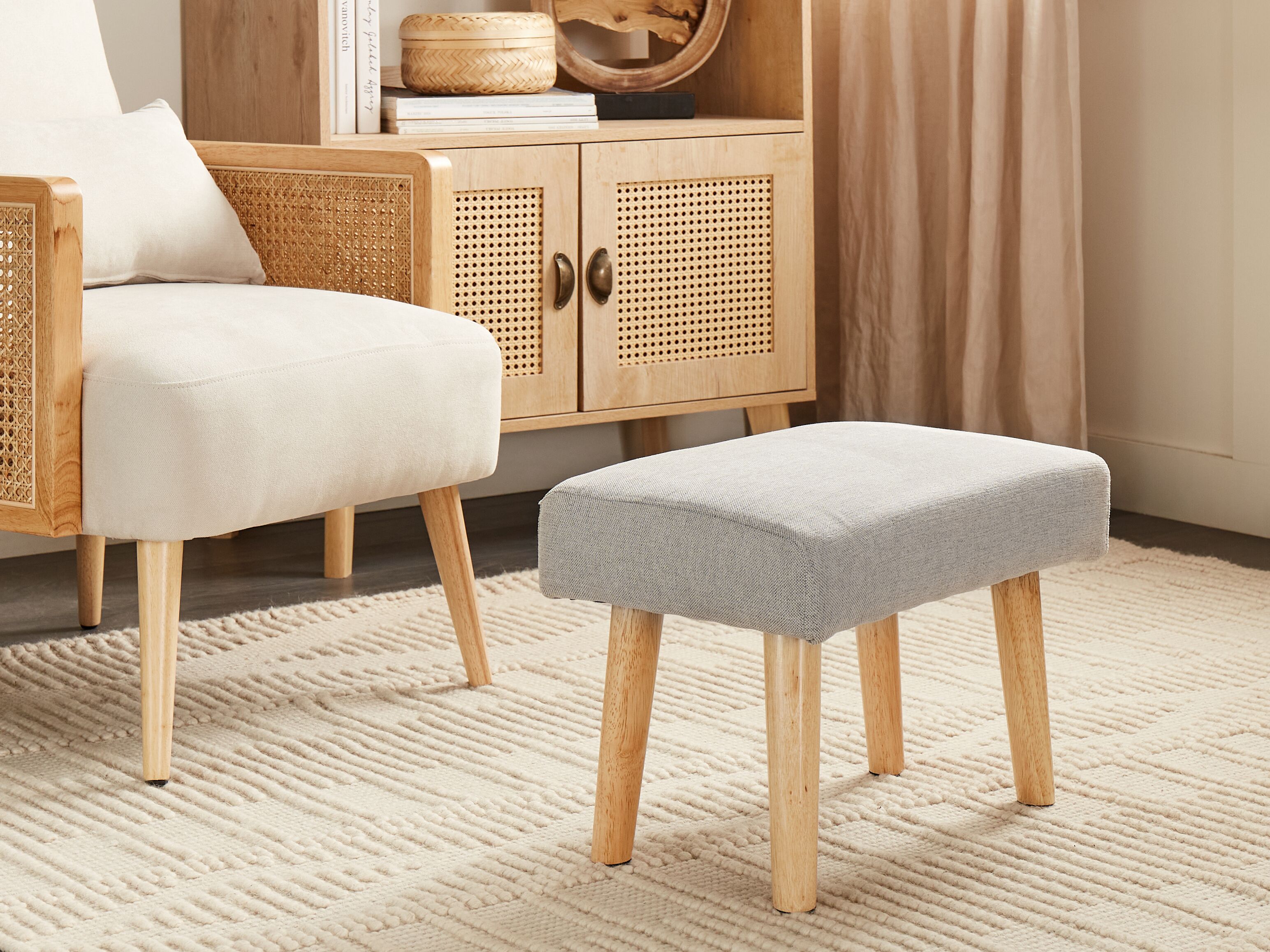 Footstool TAKOMA II Fabric Light Grey