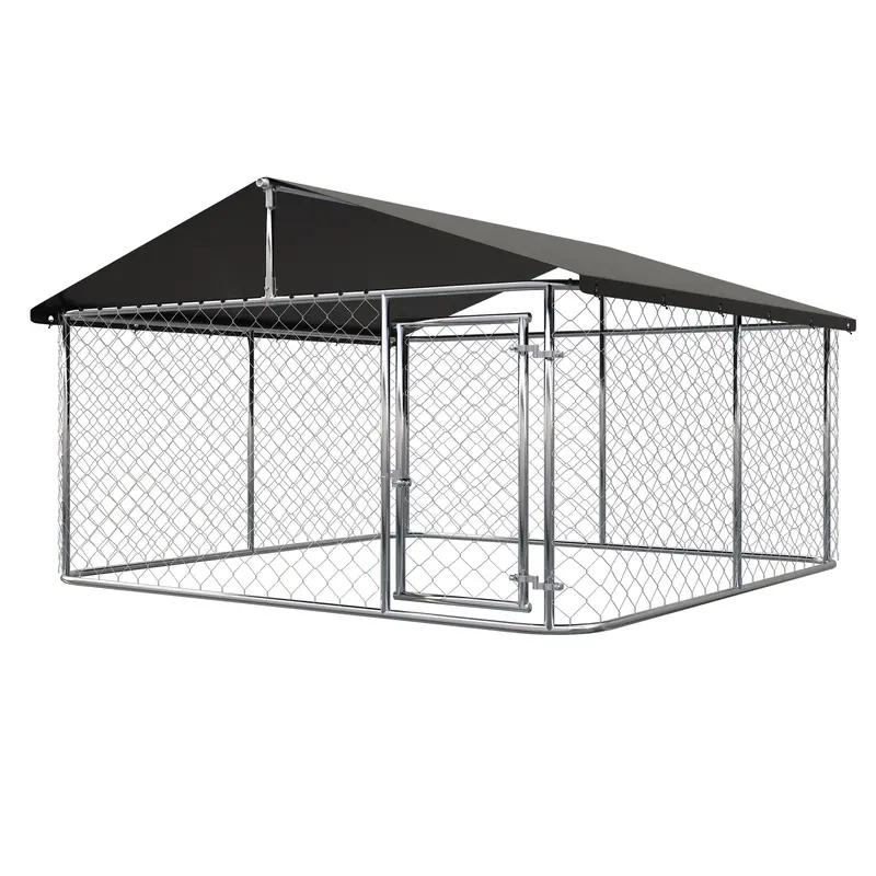 Petony Outdoor Dog Kennel With UV And Water Resistant Roof Cover, Chain-Link Fence And Swing Gate