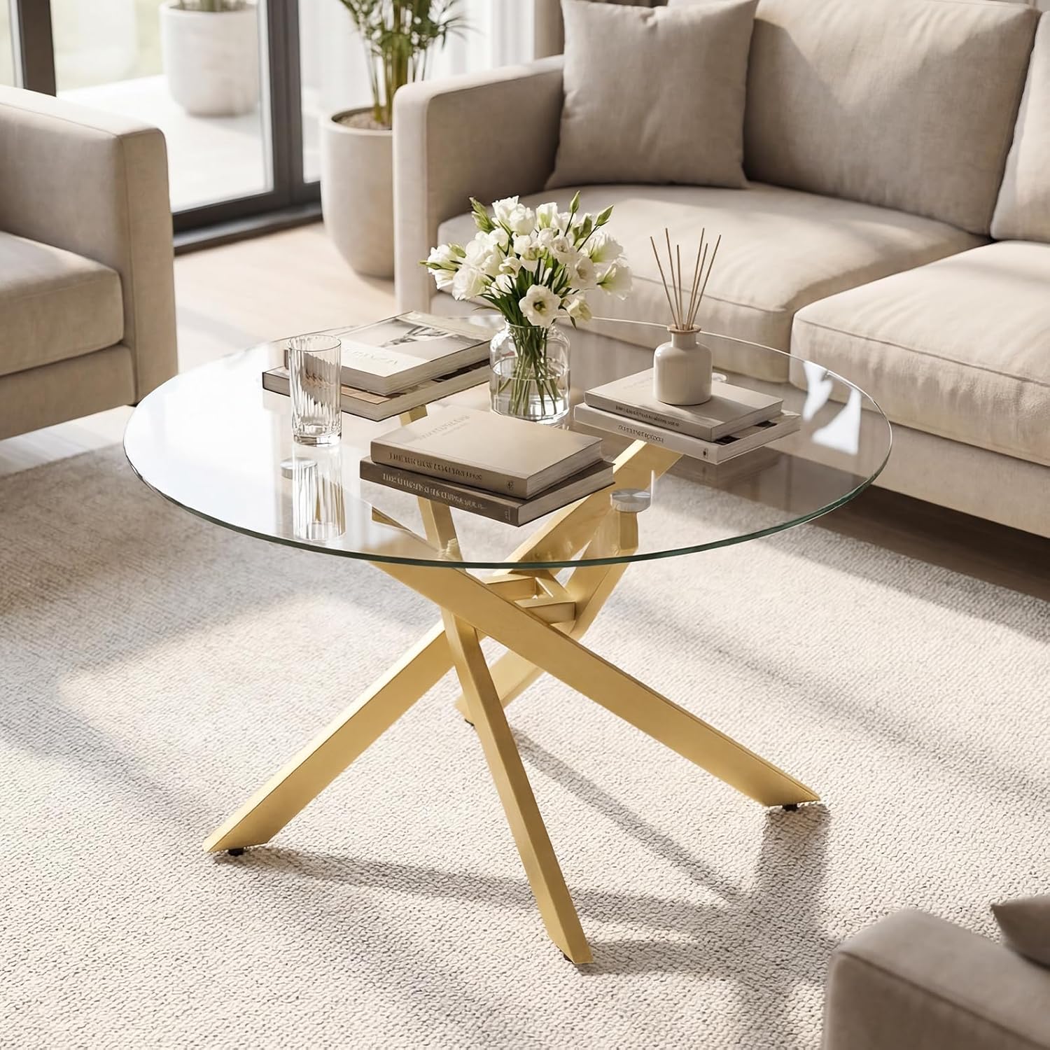 Giantex Round Glass Coffee Table, 31.5