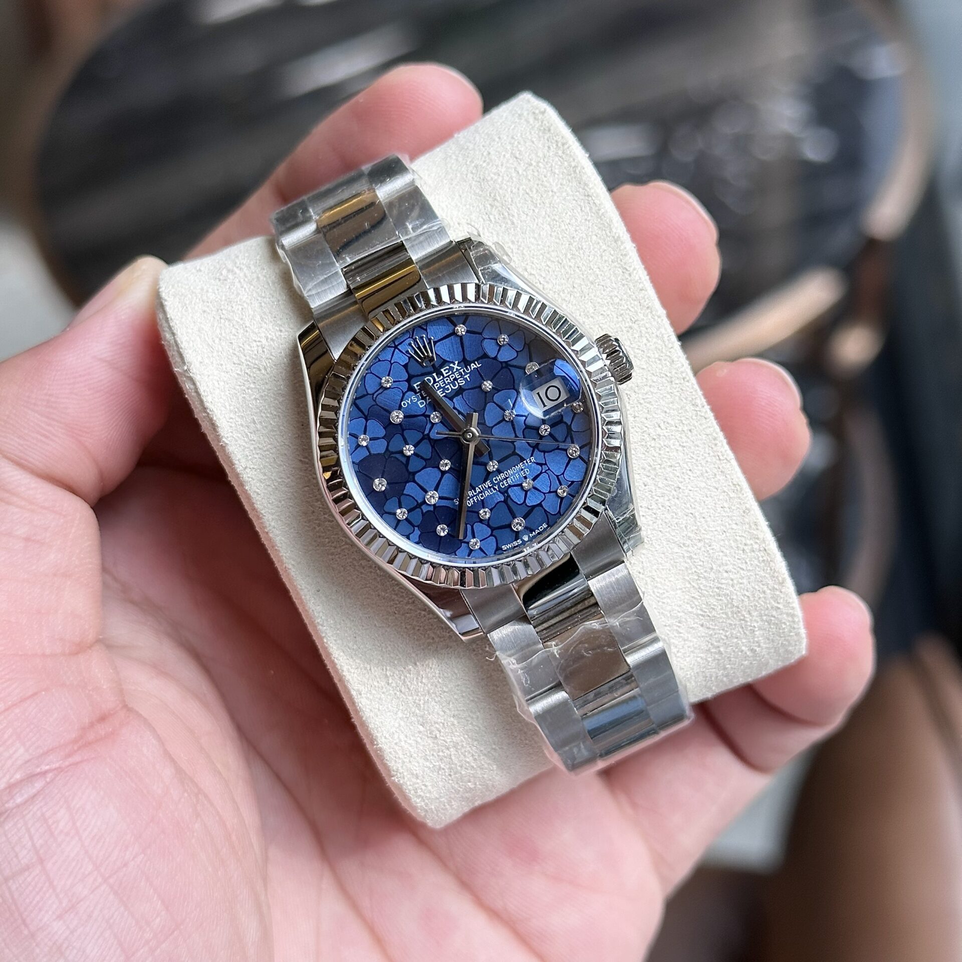 Rolex DateJust Replica Women s Watch 11 Blue Leaf Dial 31mm - Elite Watch Atelier