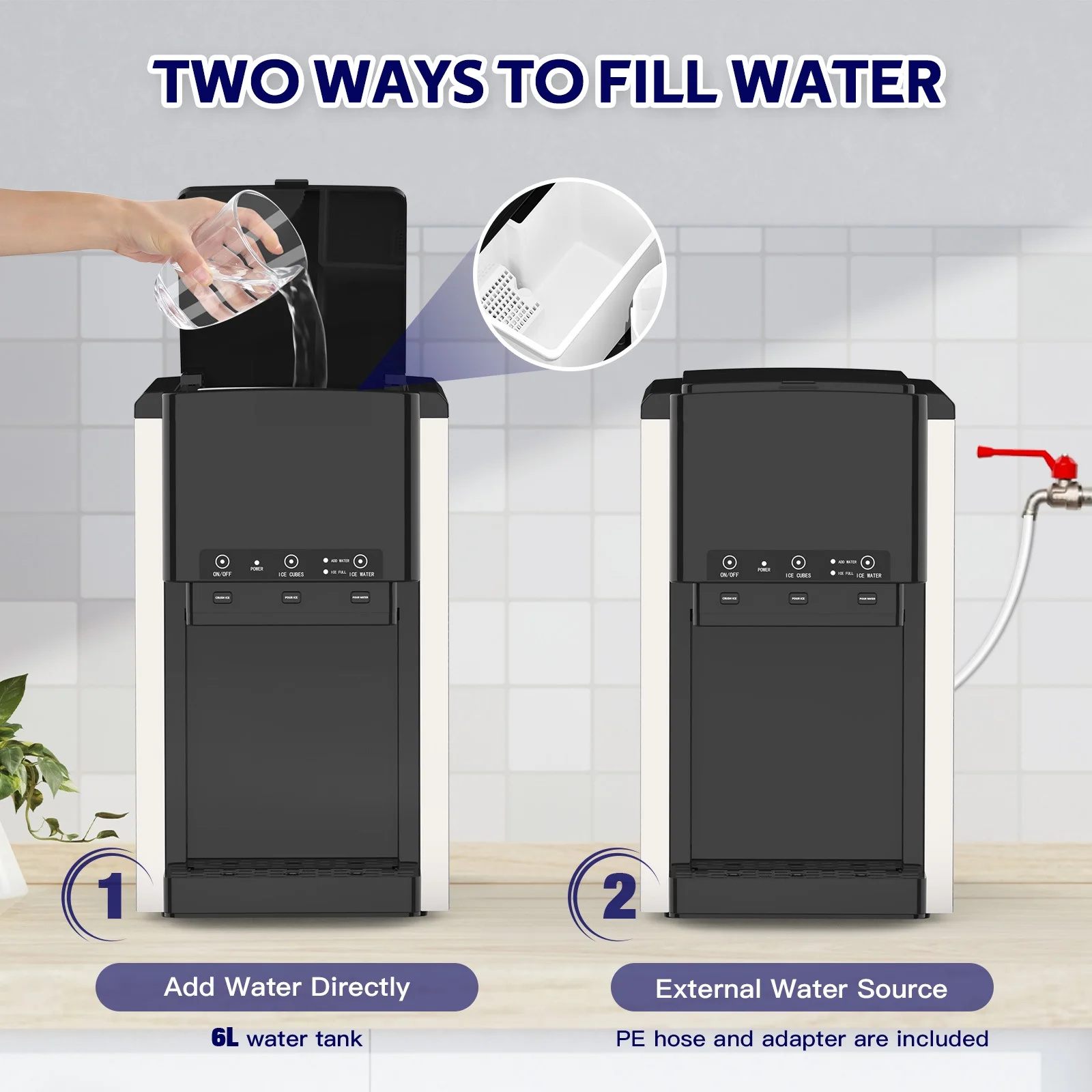 Advwin 3 in 1 Water Dispenser with Ice Maker Countertop, Bullet Ice, Crushed Ice, Water Cooler, 44Lbs/24H, 12 Ice Cube/6Min, Self-cleaning, 4Lbs Ice Storage, Home, Kitchen, Party, RV