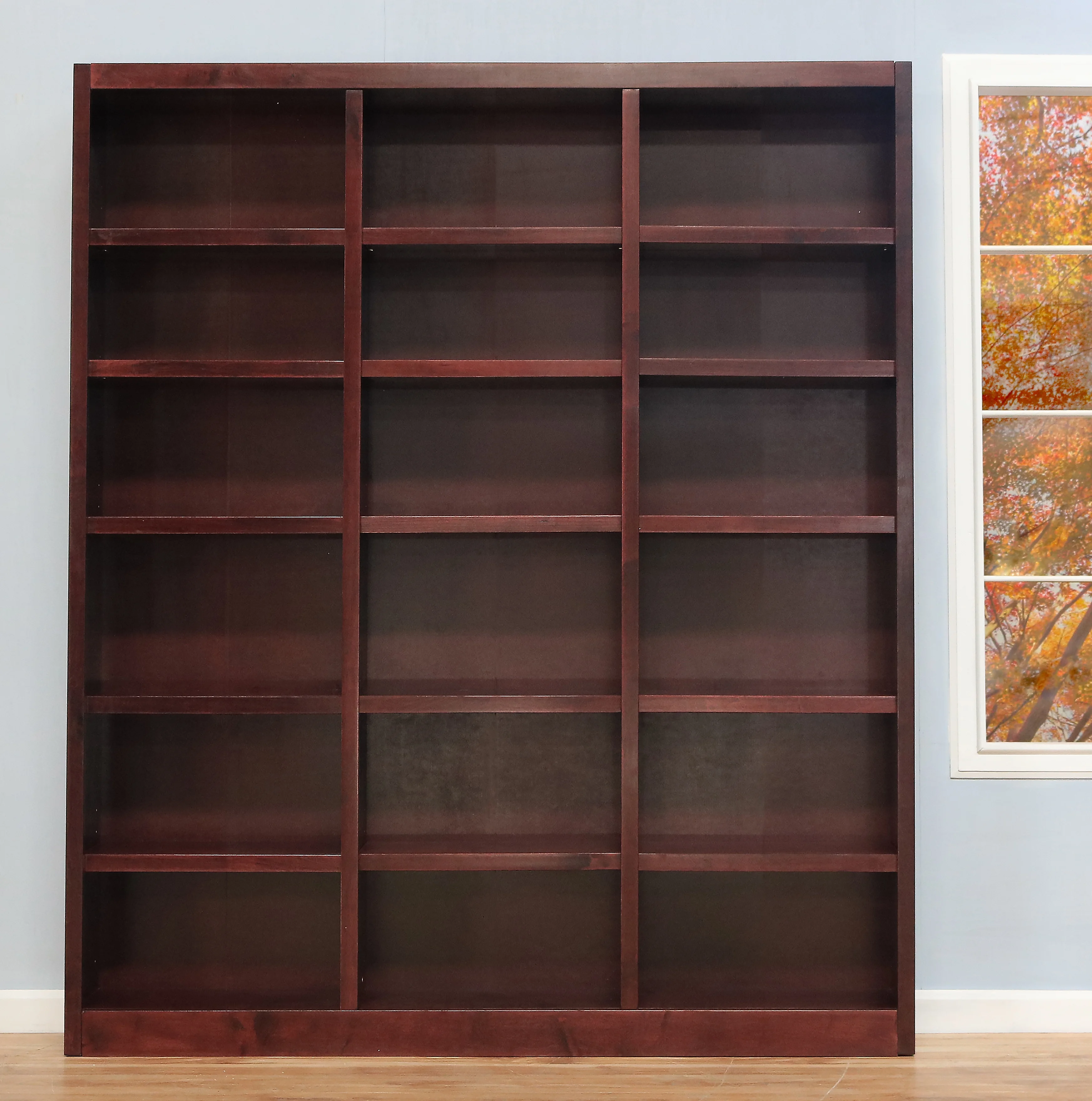 Concepts in Wood 18 Shelf Triple Wide Wood Bookcase, 84 inch Tall - Cherry Finish - Image 6