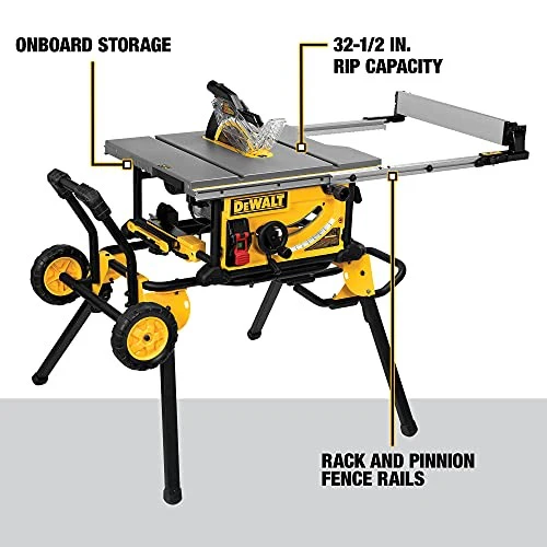 DEWALT 10 Inch Table Saw, 32-1/2 Inch Rip Capacity, 15 Amp Motor, With Rolling - Image 10