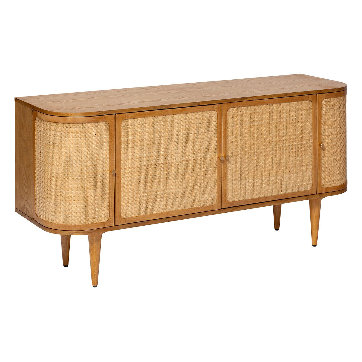 4-door sideboard "Kisco" Rubber tree wood, Rattan, 150x75 cm