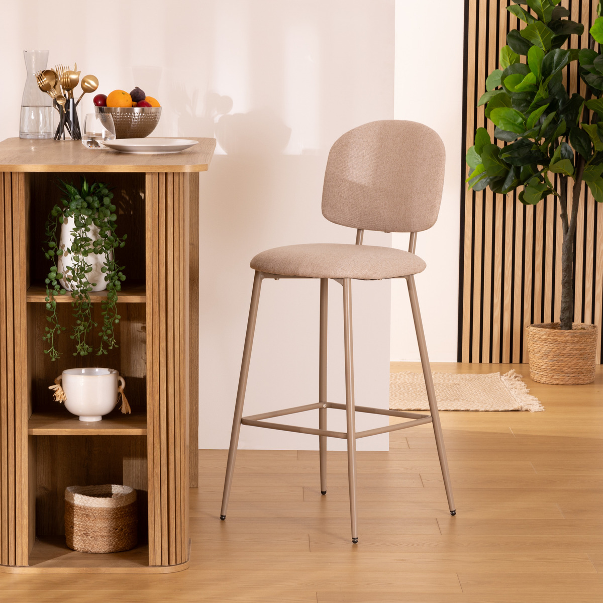 Bar stool "Kamili" Beige, H. 108.5 cm